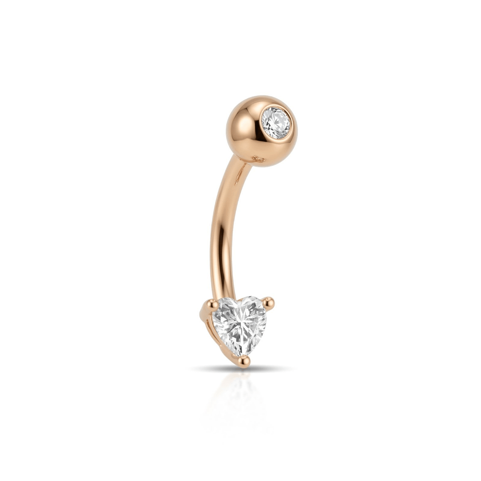 14 Ayar Altın Kalp Taşlı Göbek Piercing  - Dianora Piercing Jewelry