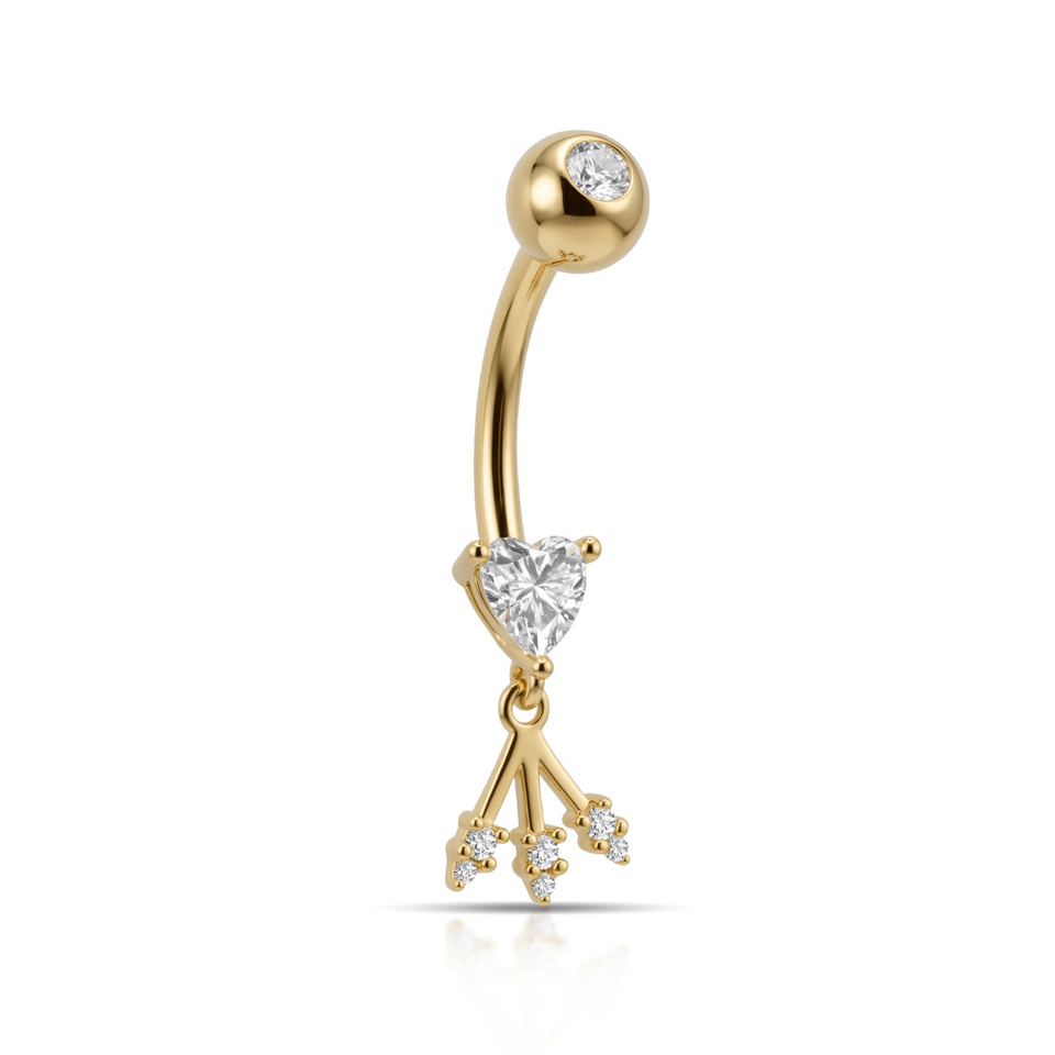 14 Ayar Altın Kalp Taşlı Ok Sallantılı Göbek Piercing - Dianora Piercing Jewelry