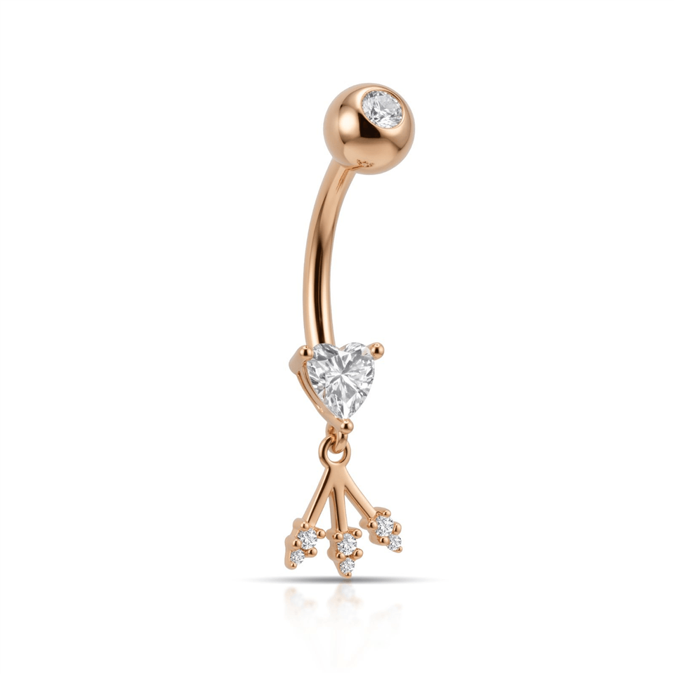 14 Ayar Altın Kalp Taşlı Ok Sallantılı Göbek Piercing - Dianora Piercing Jewelry