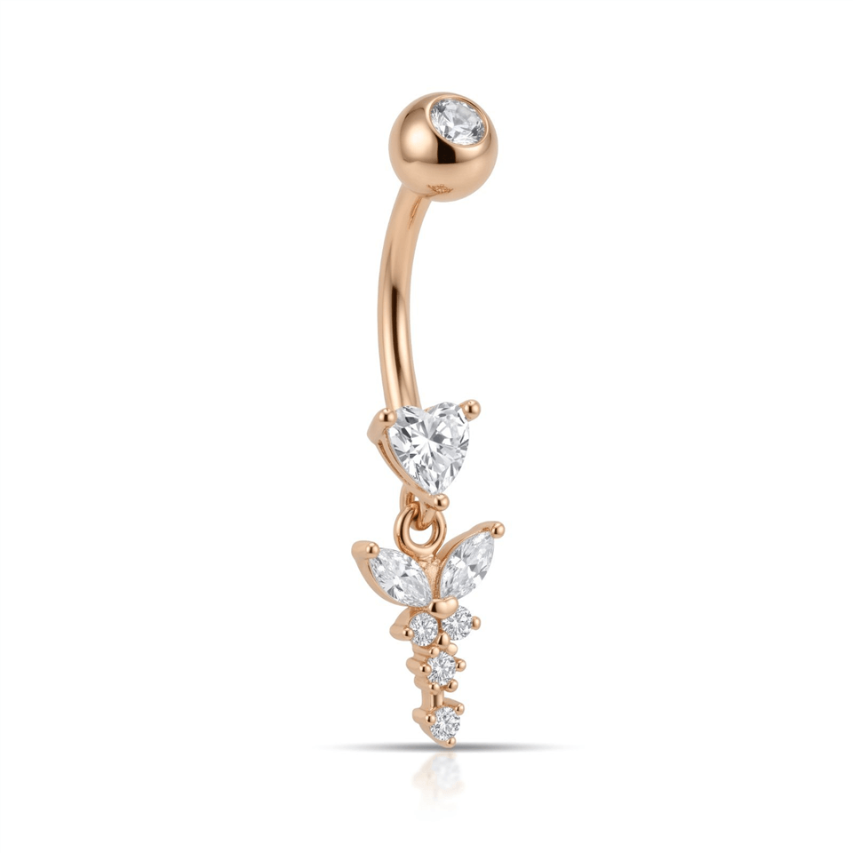 14 Ayar Altın Kalp Taşlı Sallantılı Göbek Piercing - Dianora Piercing Jewelry