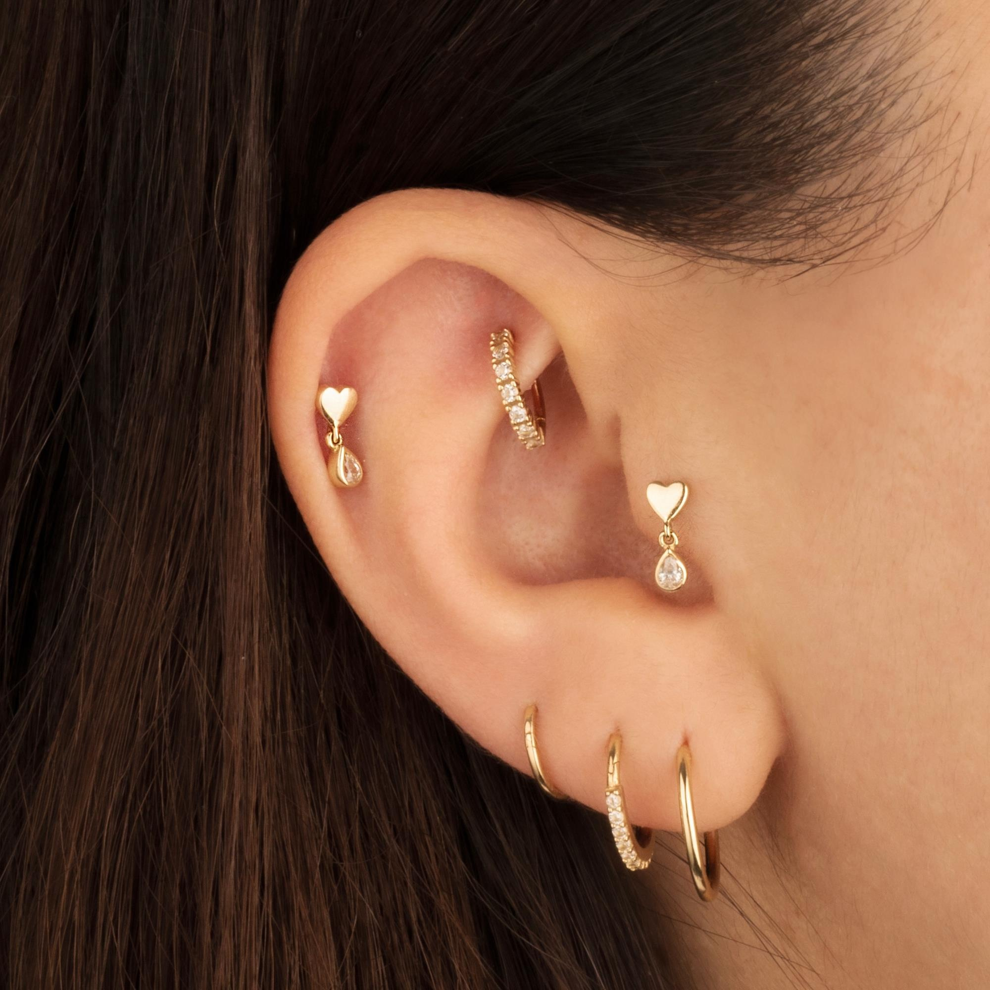 14 Ayar Altın Kalpli Damla Taş Sallantılı Minimal Helix/Kıkırdak Piercing | Dianora Piercing