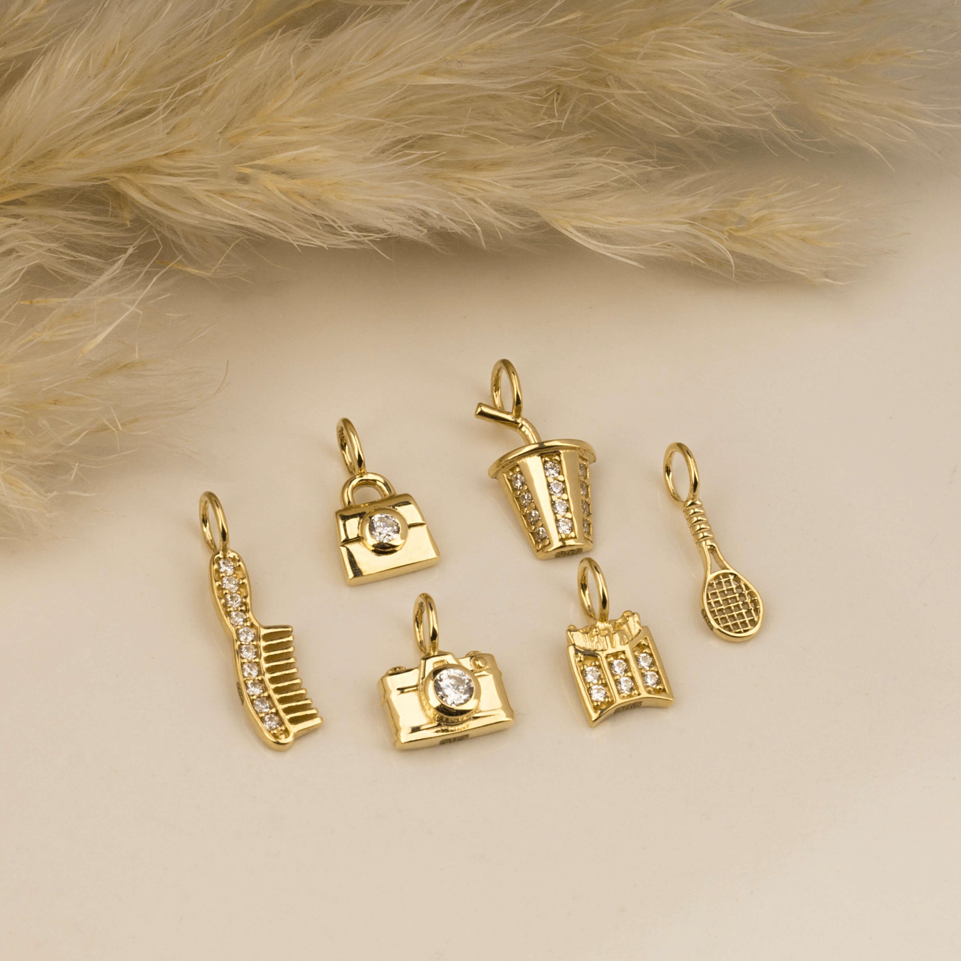 14 Ayar Altın Kar Tanesi Motifli Mineli Minimal Charm - Dianora Piercing