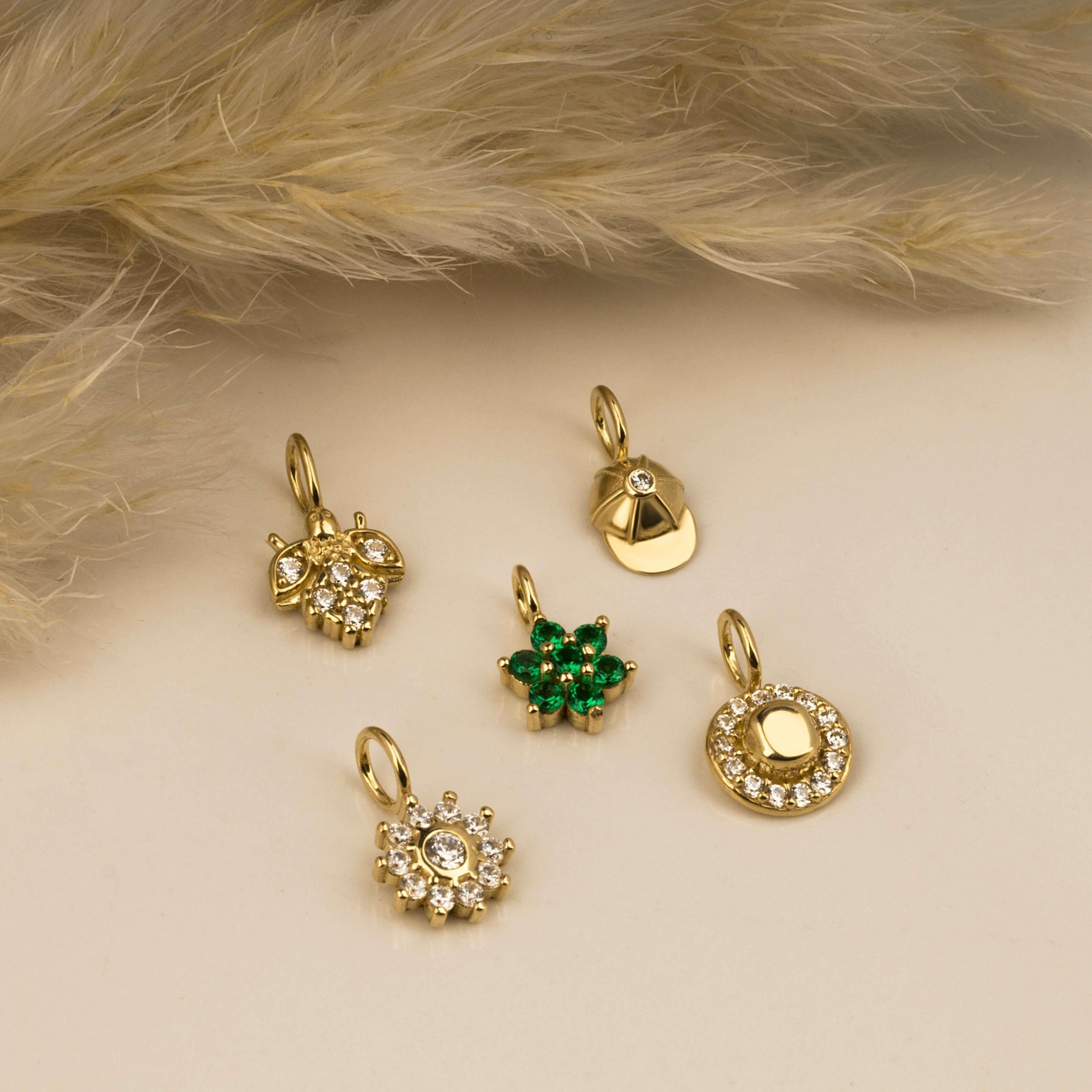 14 Ayar Altın Kar Tanesi Motifli Mineli Minimal Charm - Dianora Piercing