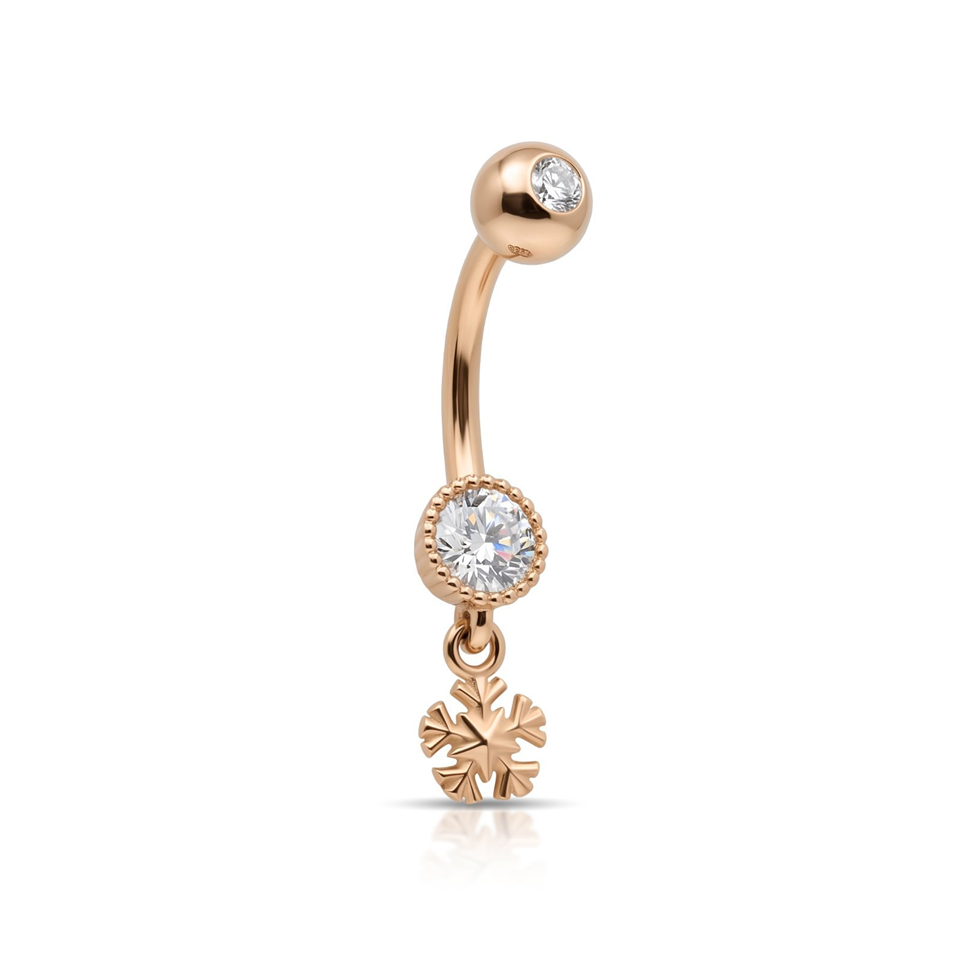 14 Ayar Altın Kar tanesi Sallantılı Göbek Piercing  - Dianora Piercing Jewelry