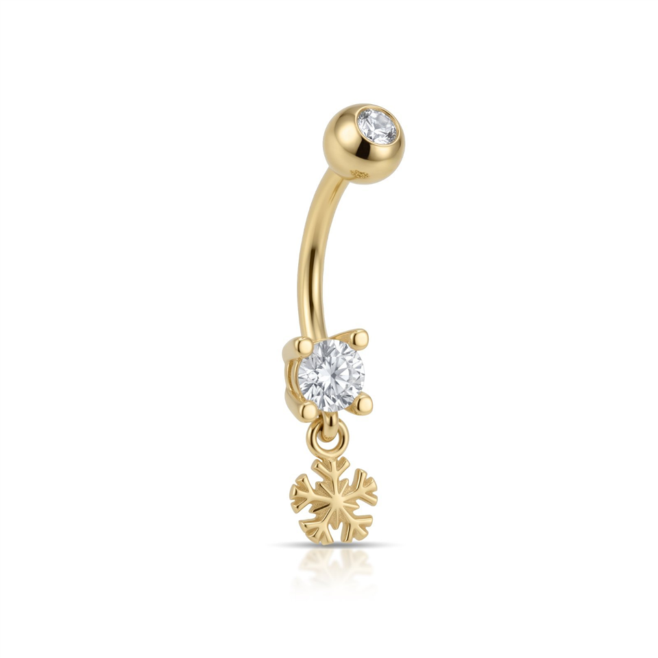 14 Ayar Altın Kar tanesi Sallantılı Göbek Piercing  - Dianora Piercing Jewelry