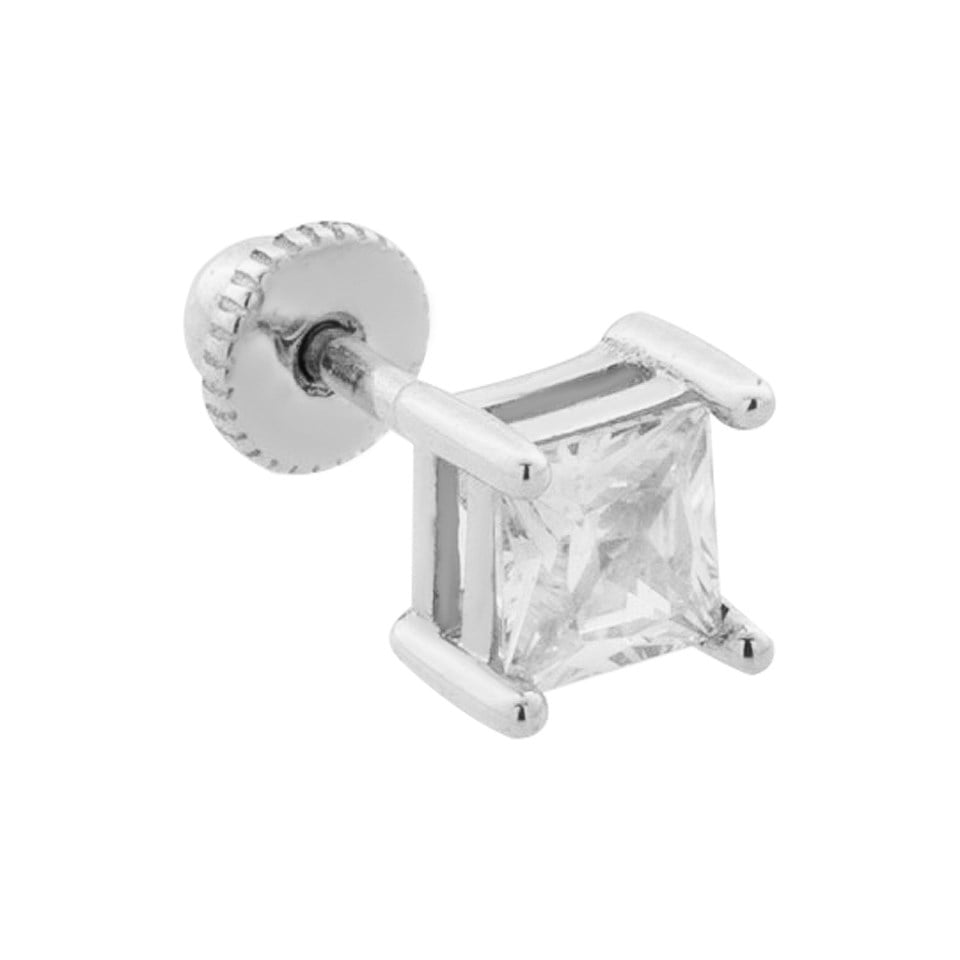 14 Ayar Altın Kare Taşlı Helix/Kıkırdak Piercing