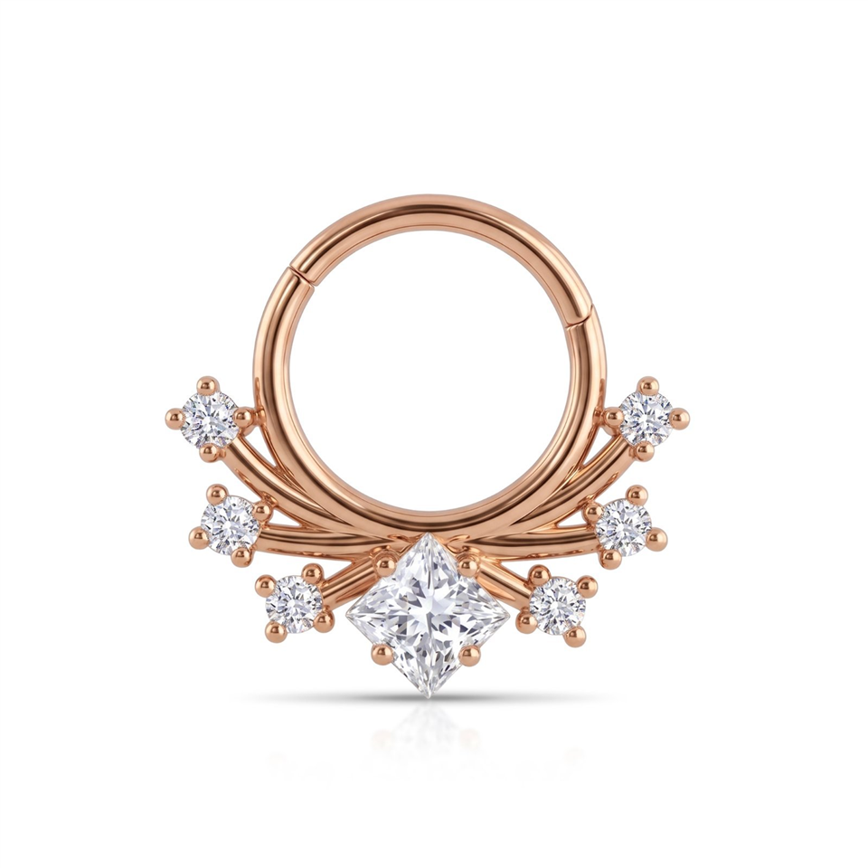 14 Ayar Altın Kare Taşlı Minimal Halka Piercing - Dianora Piercing Jewelry