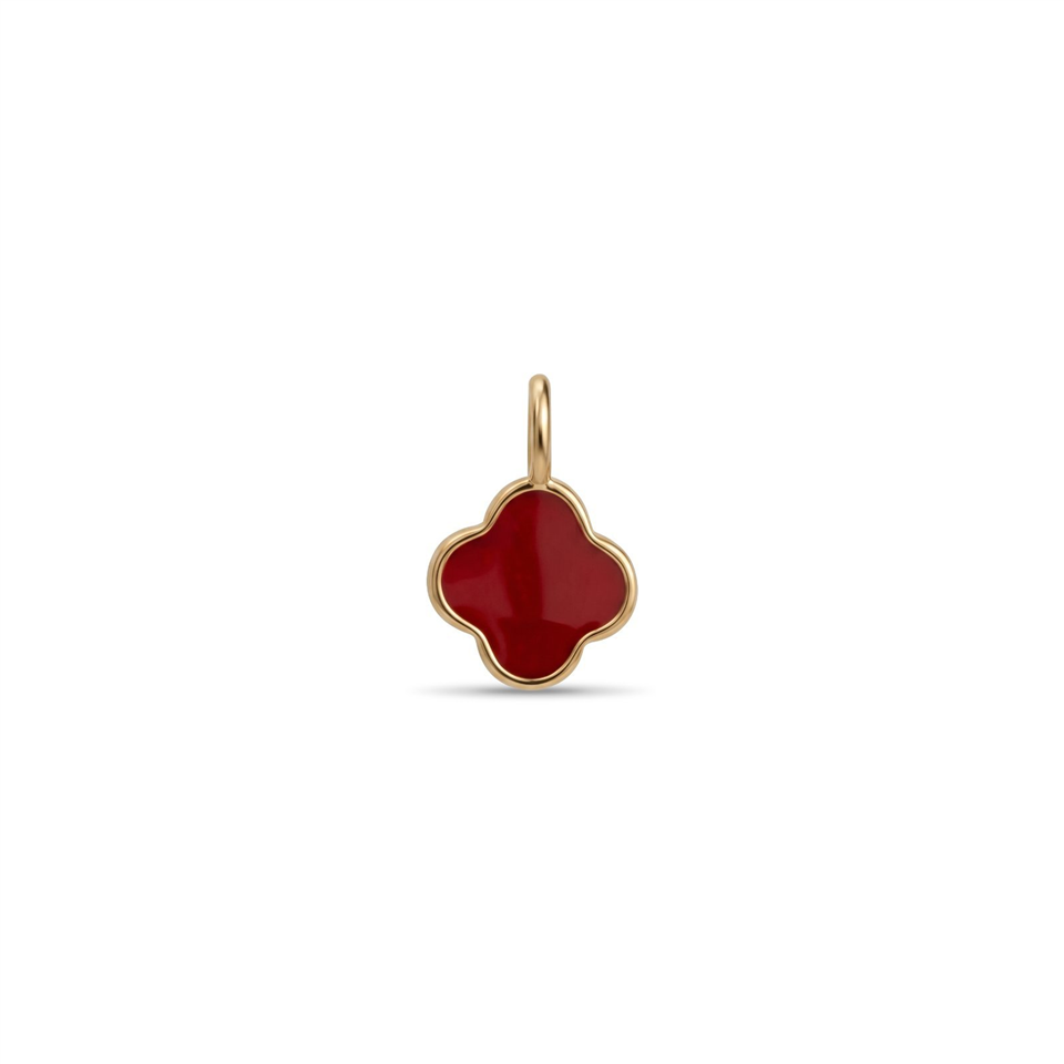 14 Ayar Altın Kırmızı Mineli Yonca Motifli Minimal Charm - Dianora Piercing Jewelry