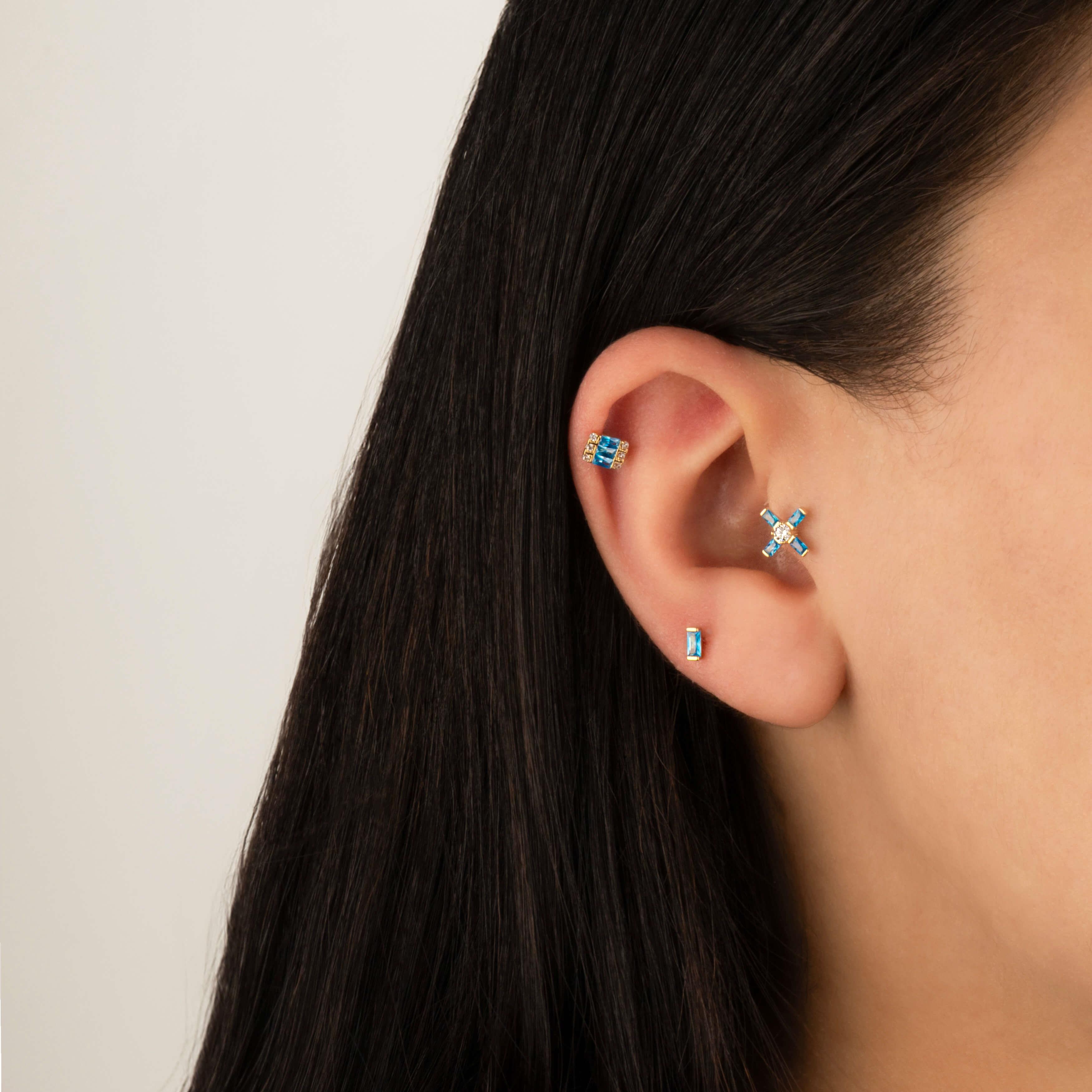 14 Ayar Altın Kırmızı Taşlı Minimal Tragus Piercing | Dianora Piercing
