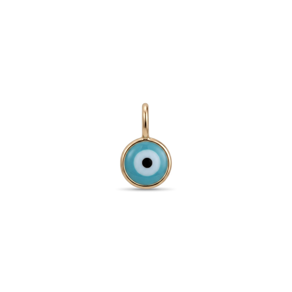 14 Ayar Altın Küçük Mavi Mineli Nazar Boncuk Motifli Minimal Charm - Dianora Piercing Jewelry