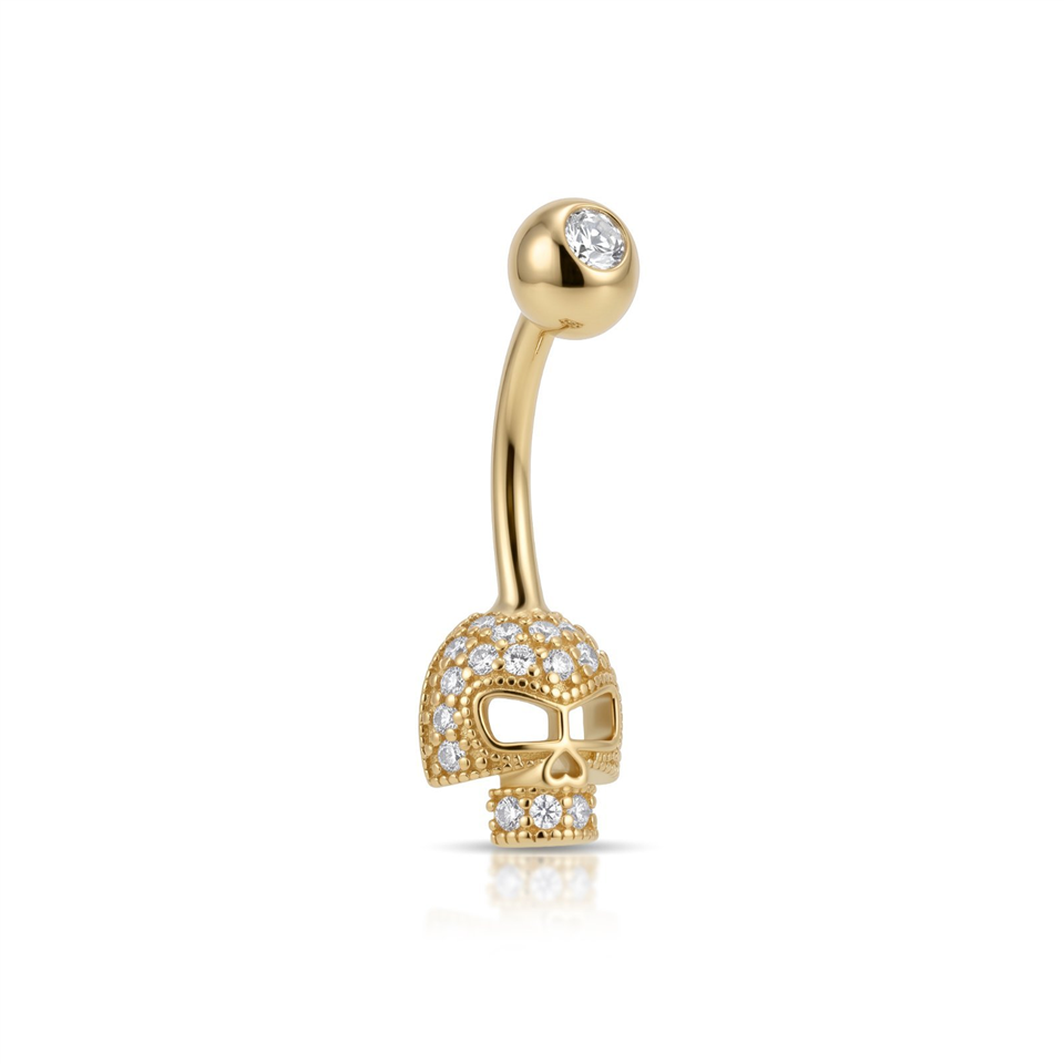 14 Ayar Altın Kuru Kafa Göbek Piercing - Dianora Piercing Jewelry
