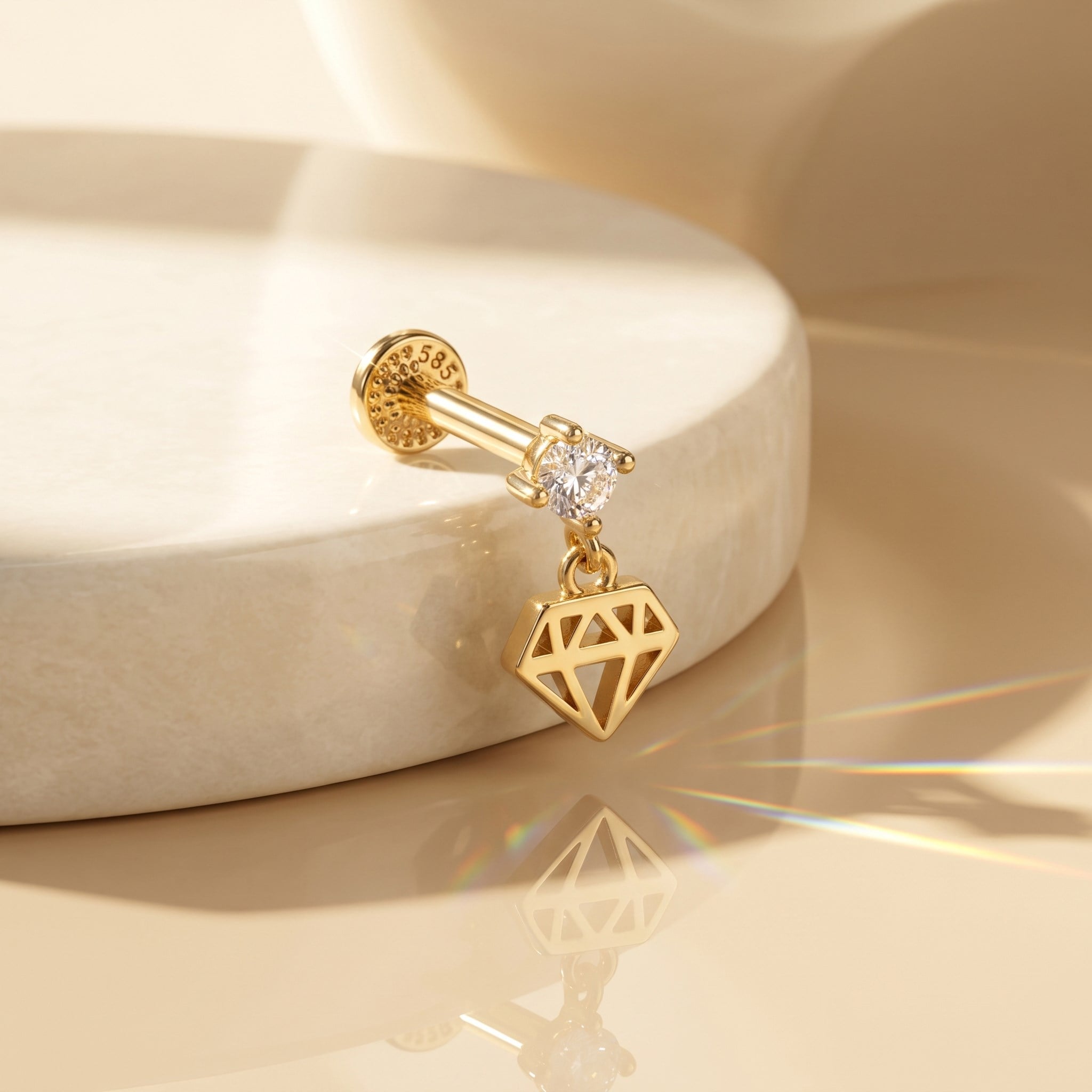 14 Ayar Altın Laboratuvar Pırlantalı Tragus Piercing - Dianora Piercing & Jewelry