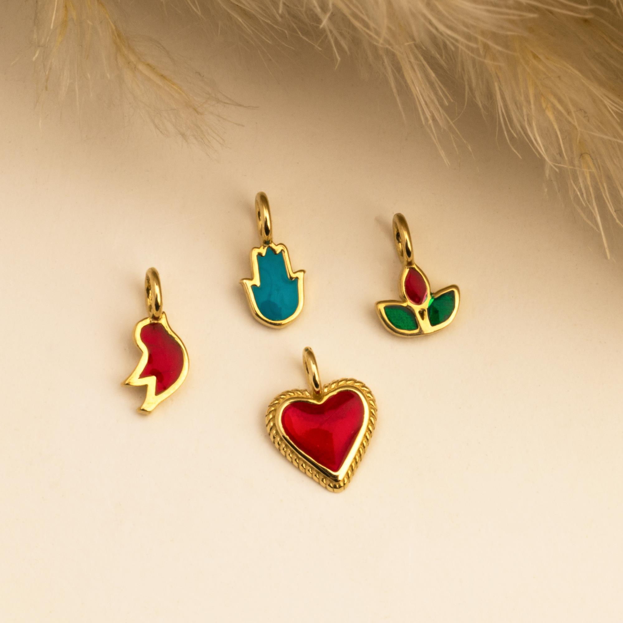 14 Ayar Altın Lacivert Mineli Nazar Boncuk Motifli Minimal Charm - Dianora Piercing