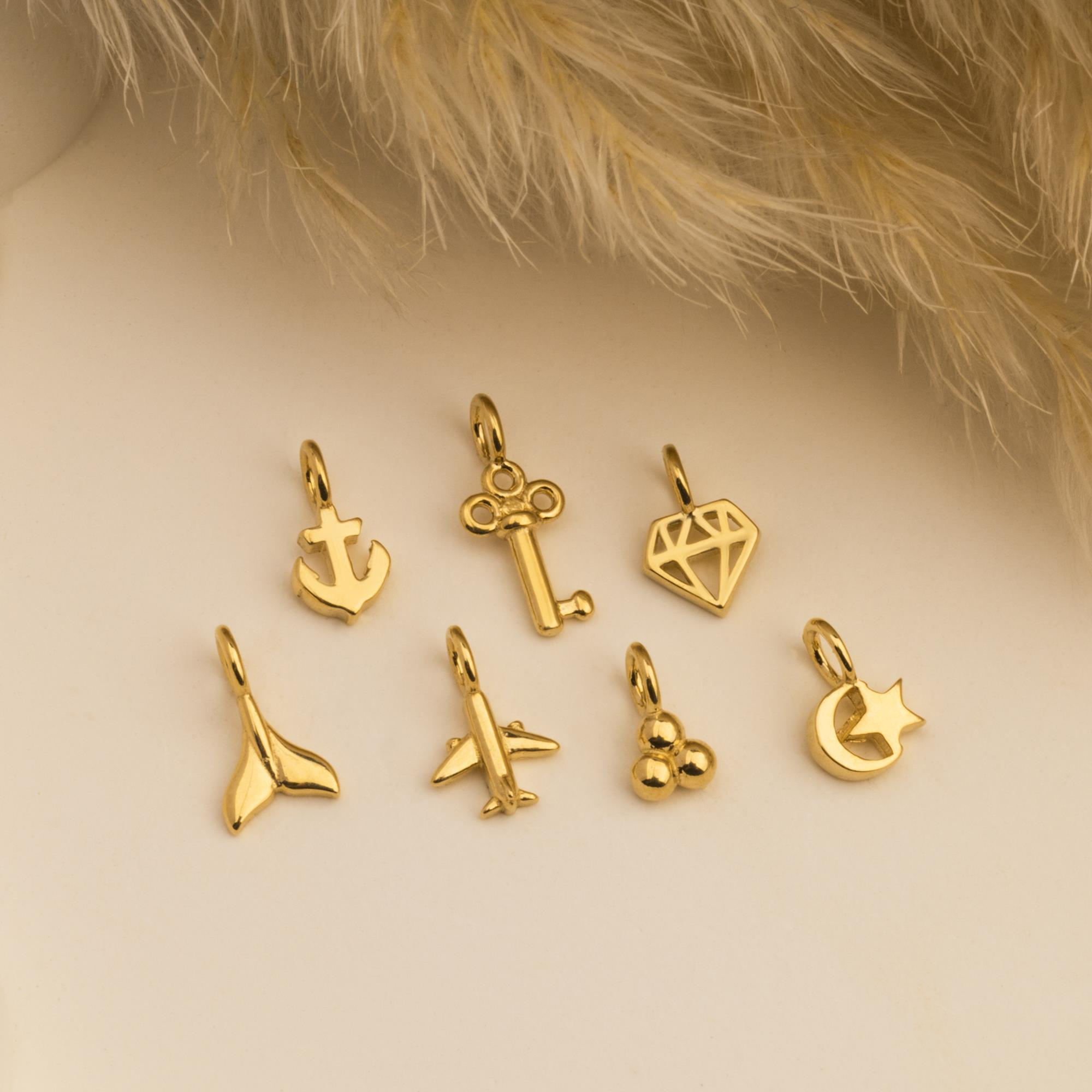 14 Ayar Altın Lacivert Mineli Nazar Boncuk Motifli Minimal Charm - Dianora Piercing