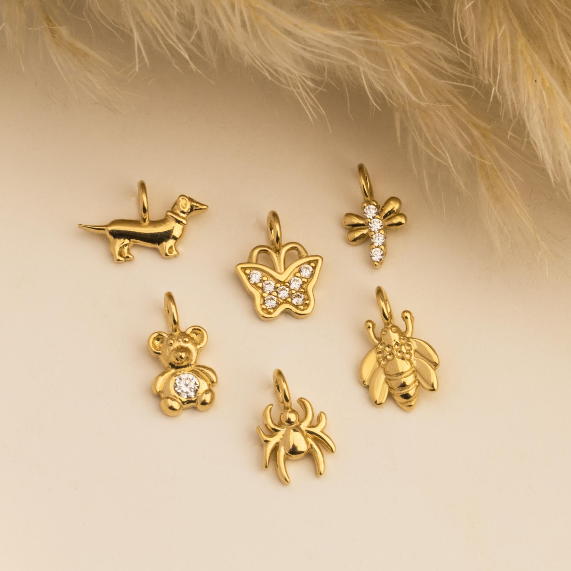 14 Ayar Altın Lacivert Mineli Nazar Boncuk Motifli Minimal Charm - Dianora Piercing