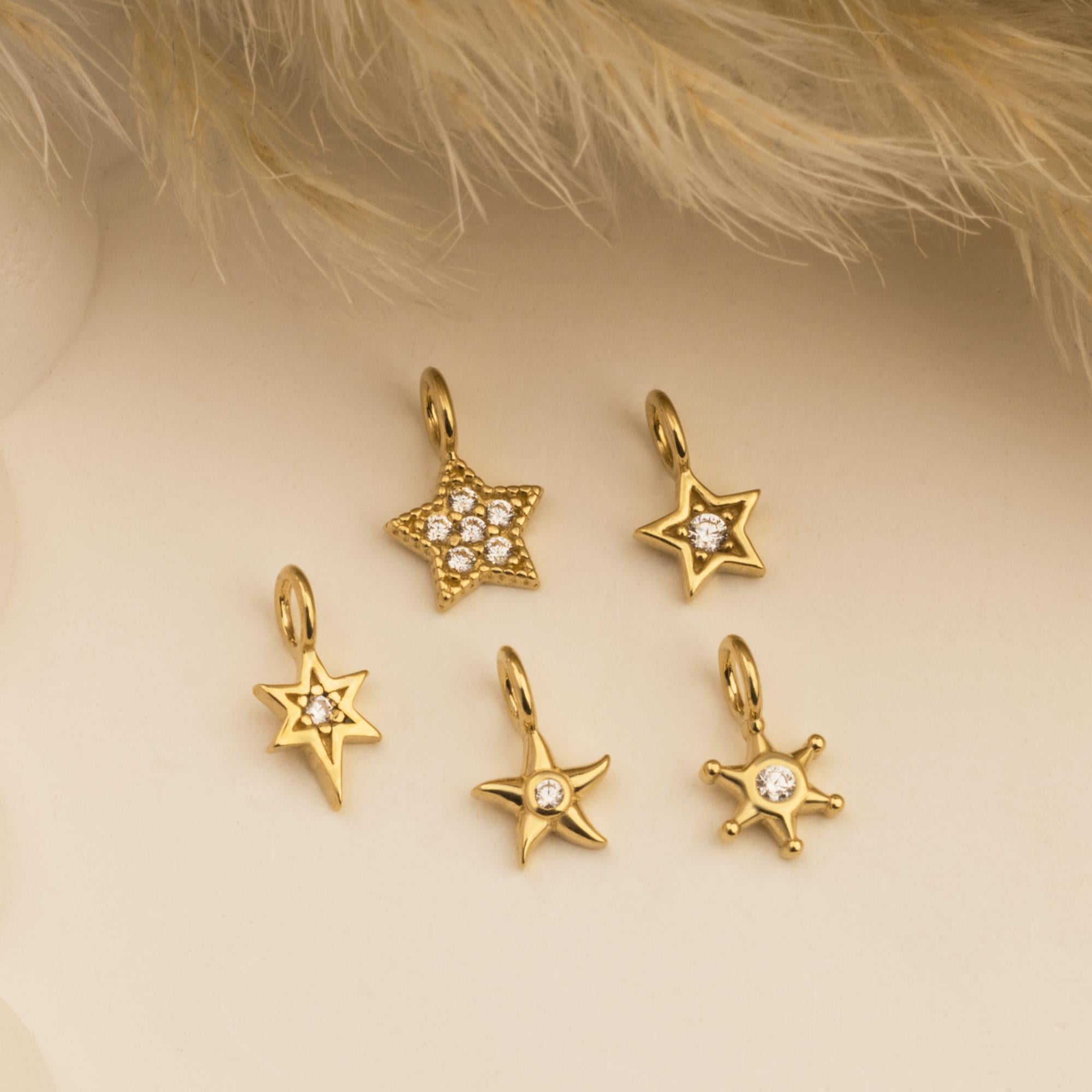 14 Ayar Altın Lacivert Mineli Nazar Boncuk Motifli Minimal Charm - Dianora Piercing