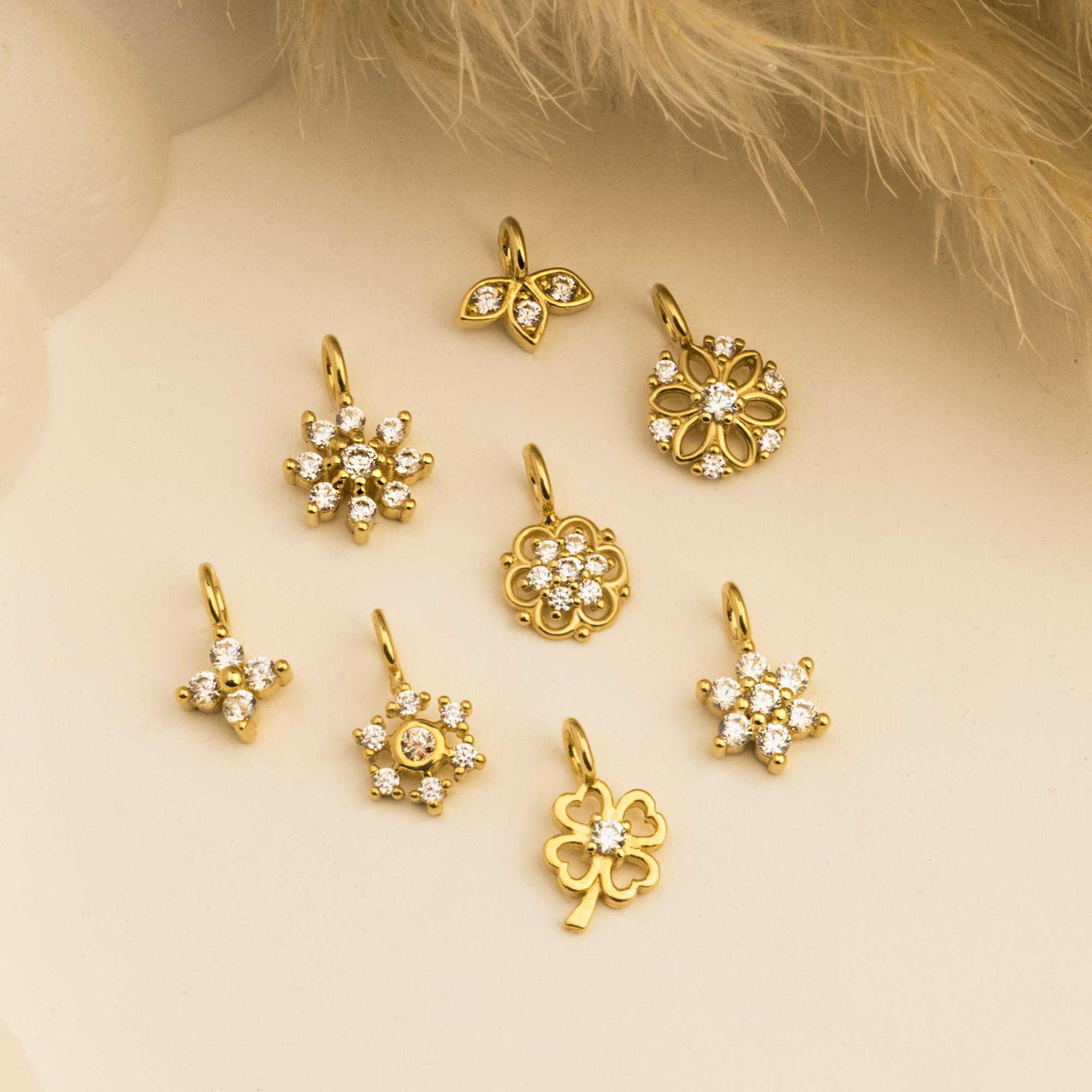 14 Ayar Altın Lacivert Mineli Nazar Boncuk Motifli Minimal Charm - Dianora Piercing