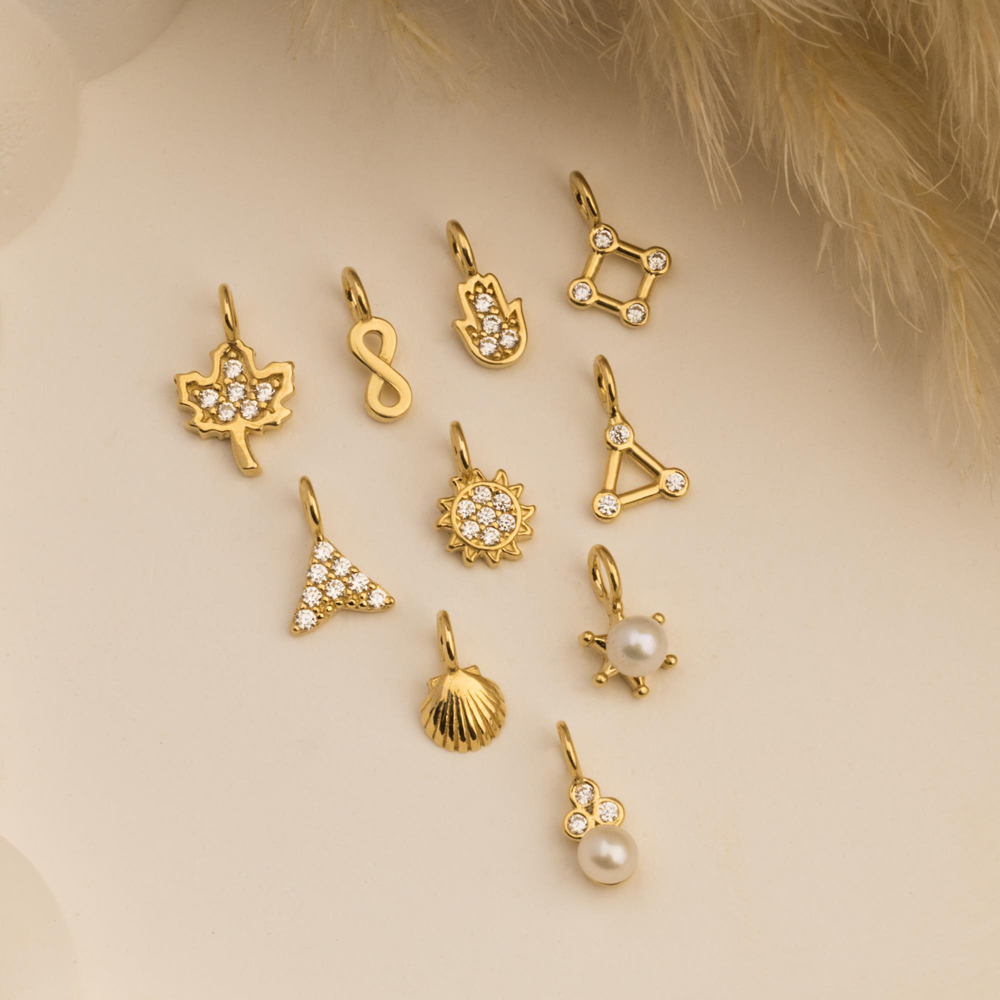14 Ayar Altın Lacivert Mineli Nazar Boncuk Motifli Minimal Charm - Dianora Piercing