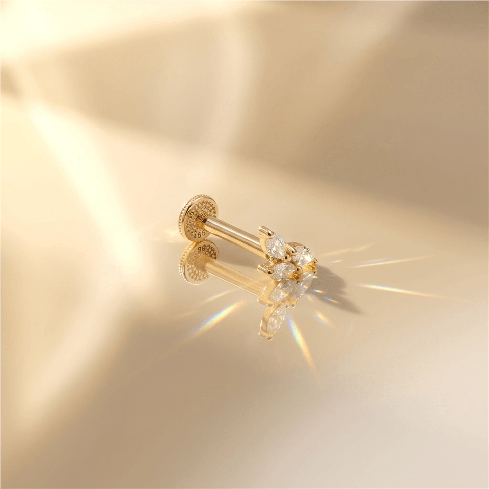 14 Ayar Altın Markis Laboratuvar Pırlantalı Tragus Piercing - Dianora Piercing & Jewelry