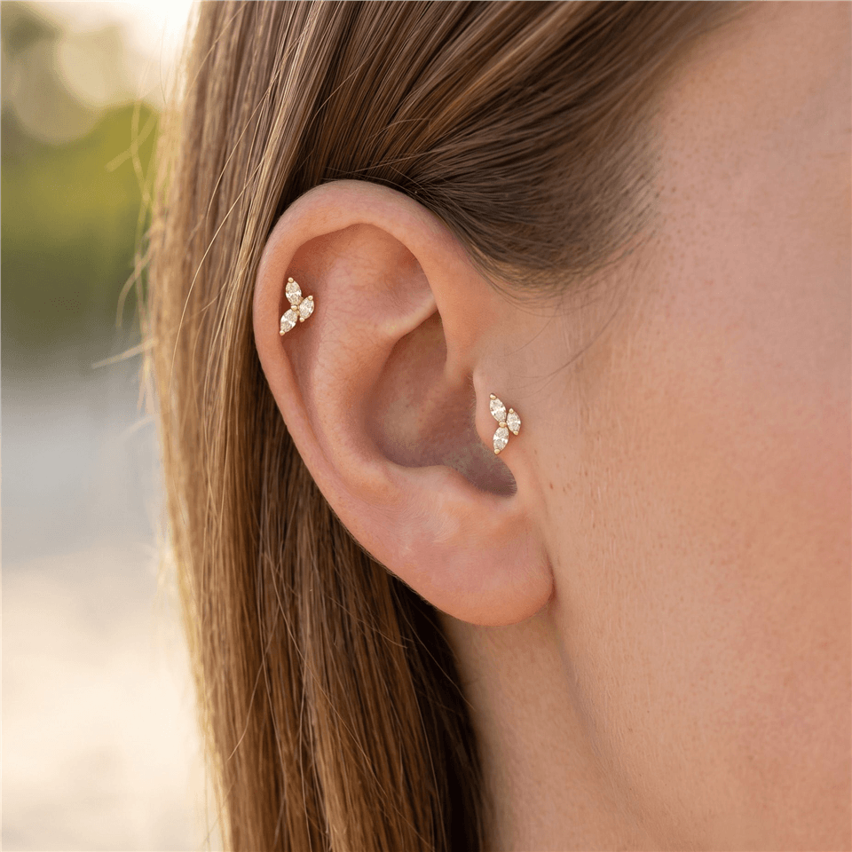 14 Ayar Altın Markis Laboratuvar Pırlantalı Tragus Piercing - Dianora Piercing & Jewelry