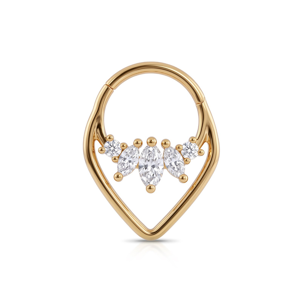 14 Ayar Altın Markis Taşlı Köşeli Minimal Halka Piercing - Dianora Piercing Jewelry