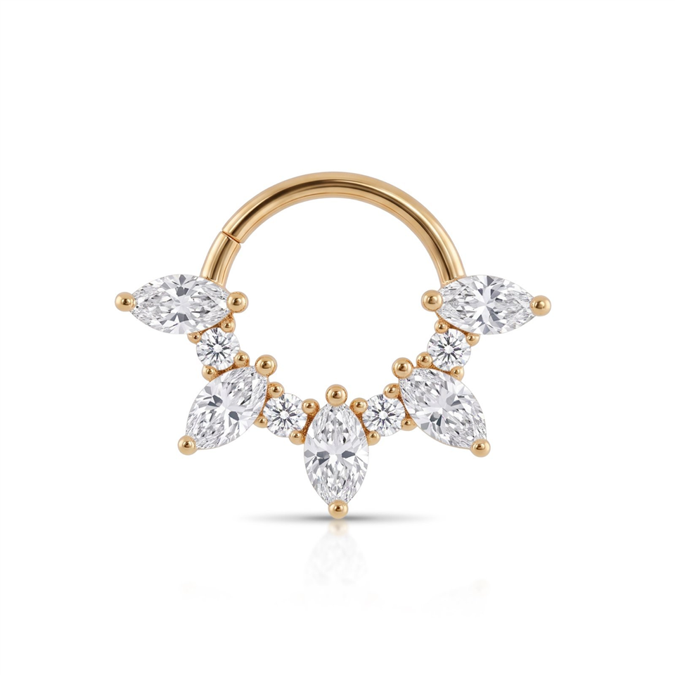 14 Ayar Altın Markis Taşlı Minimal Halka Piercing - Dianora Piercing Jewelry