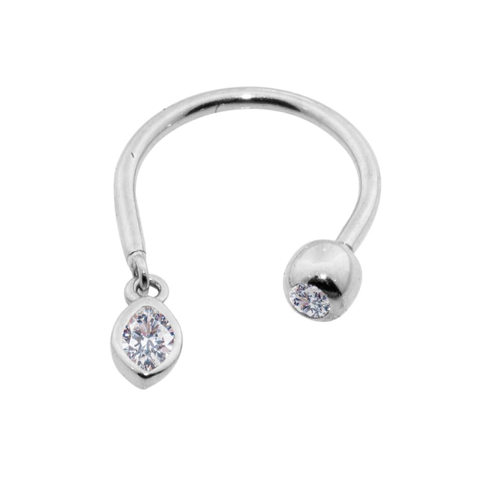 14 Ayar Altın Markiz Taş Sallantılı Minimal Yarım Halka Piercing - Dianora Piercing