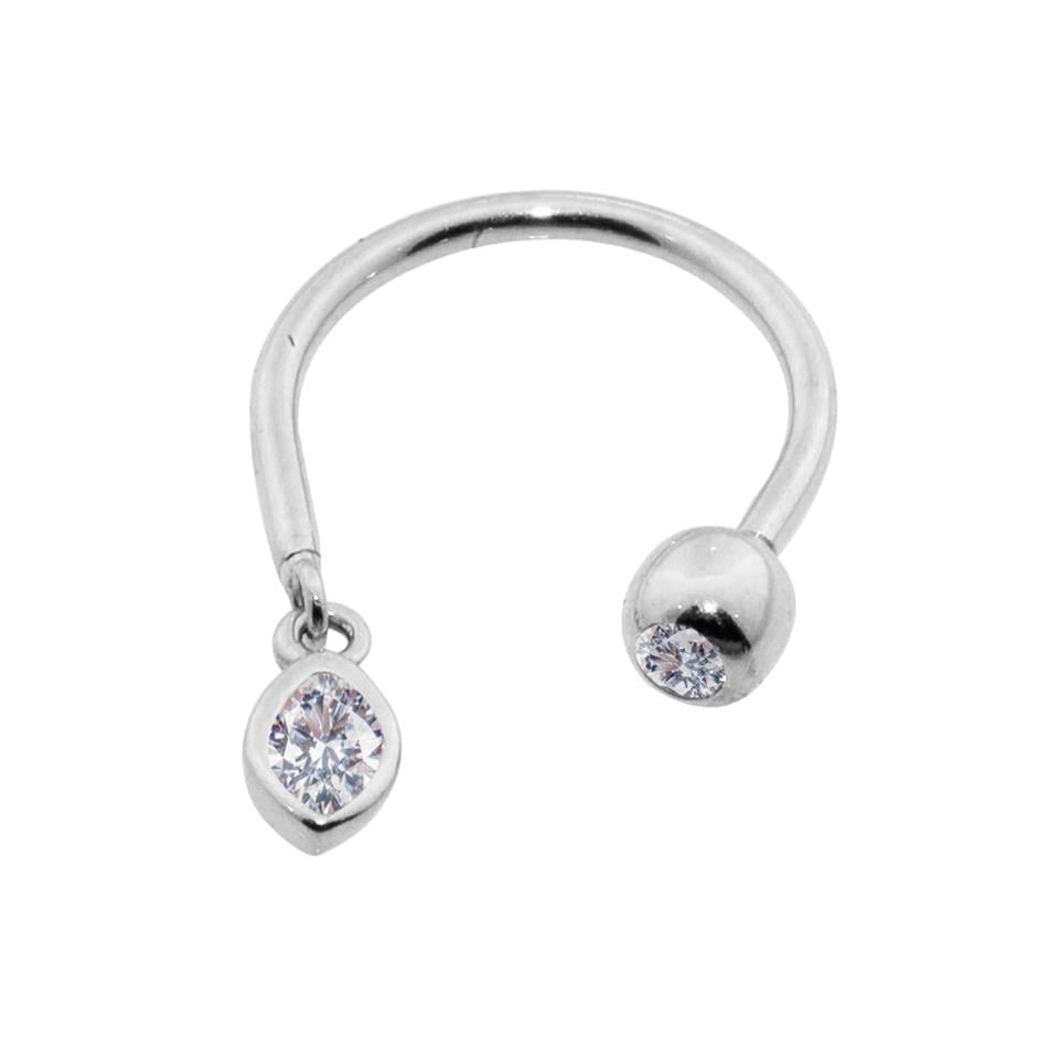14 Ayar Altın Markiz Taş Sallantılı Minimal Yarım Halka Piercing - Dianora Piercing