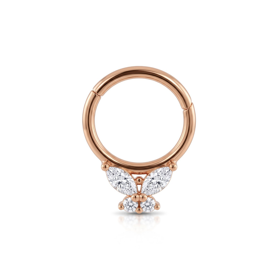 14 Ayar Altın Markiz Taşlı Kelebek Minimal Halka Piercing - Dianora Piercing Jewelry