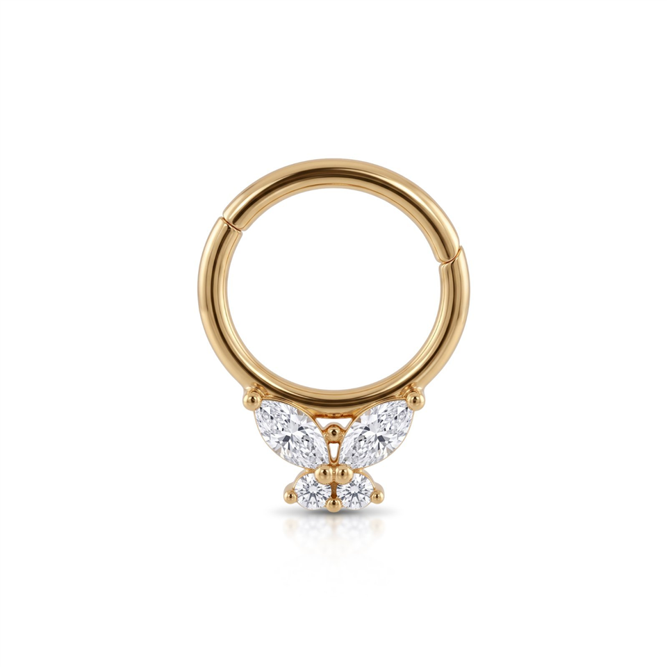 14 Ayar Altın Markiz Taşlı Kelebek Minimal Halka Piercing - Dianora Piercing Jewelry