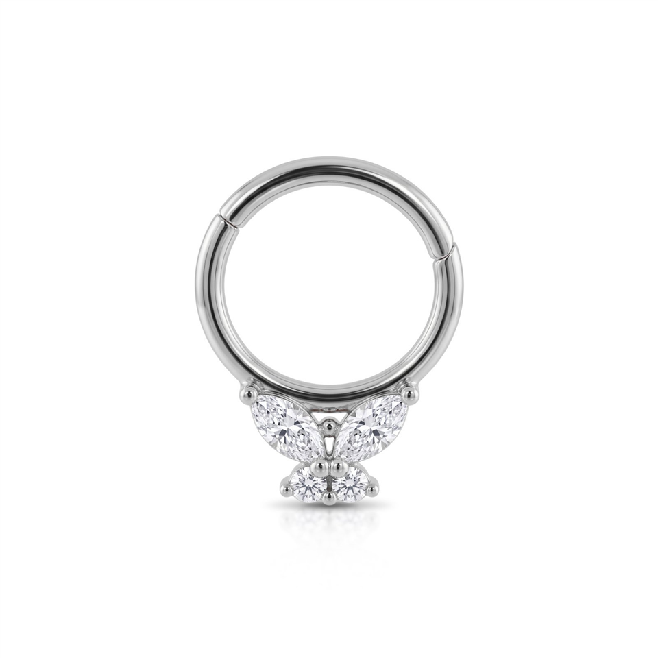 14 Ayar Altın Markiz Taşlı Kelebek Minimal Halka Piercing - Dianora Piercing Jewelry