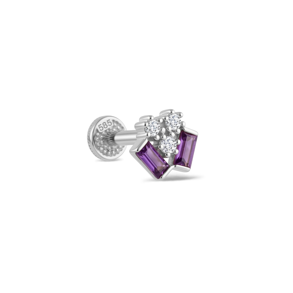14 Ayar Altın Mor Baget Taşlı Minimal Tragus Piercing - Dianora Piercing Jewelry