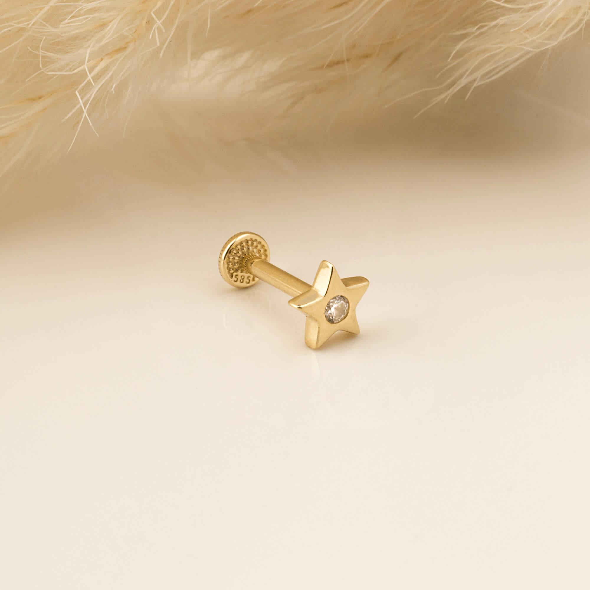 14 Ayar Altın Papillon Minimal Tragus Piercing - Dianora 