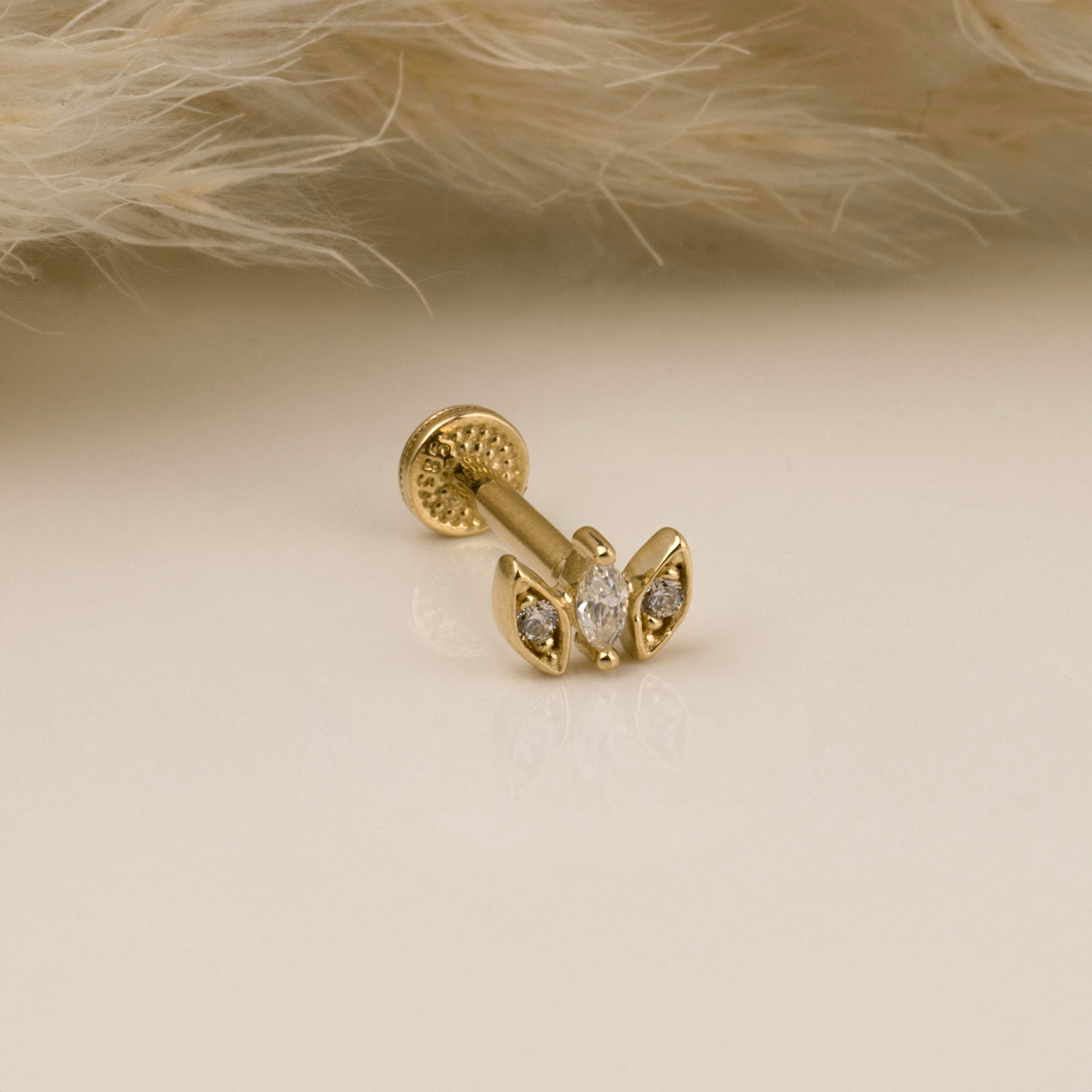14 Ayar Altın Papillon Minimal Tragus Piercing - Dianora 