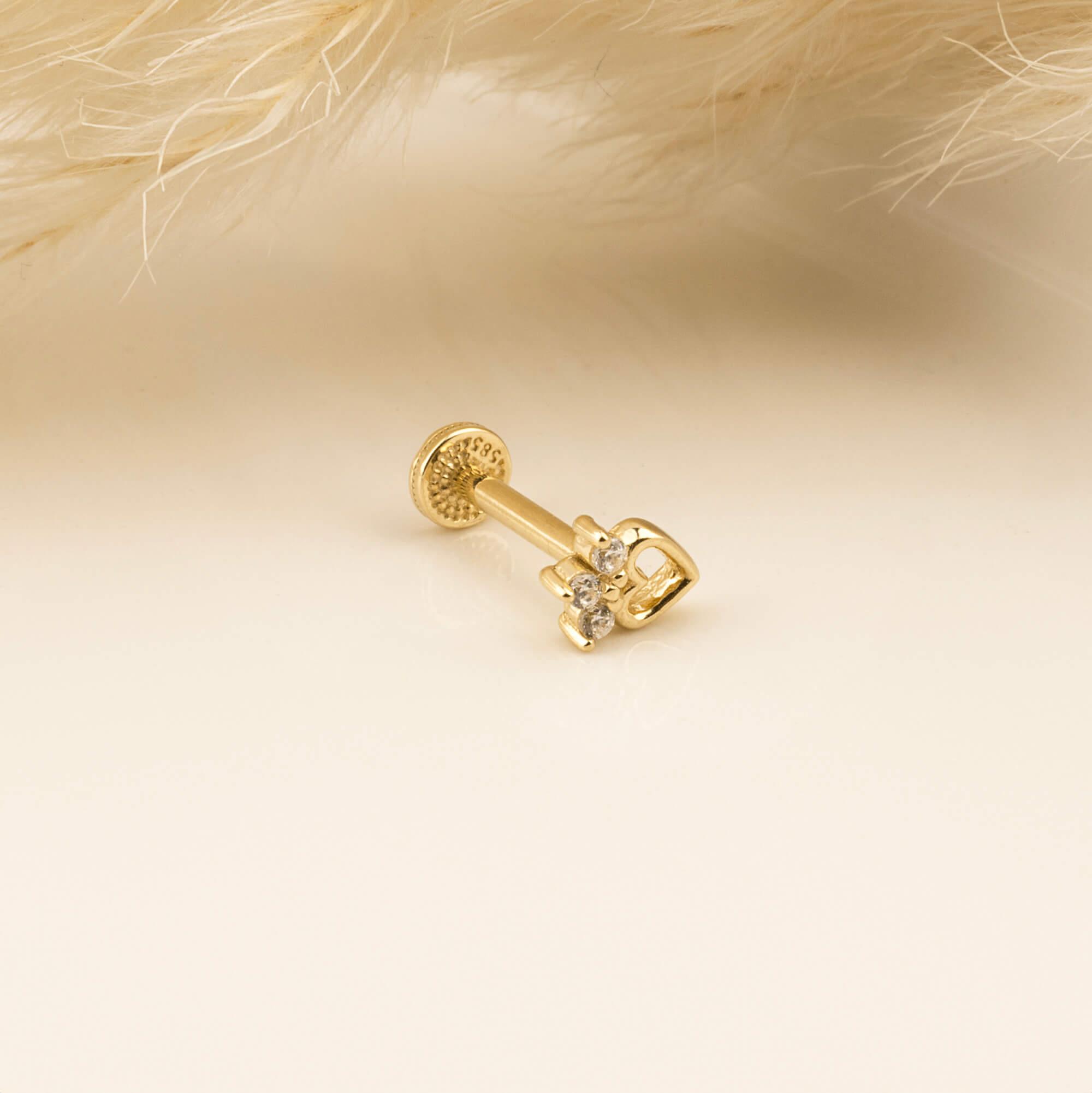 14 Ayar Altın Papillon Minimal Tragus Piercing - Dianora 