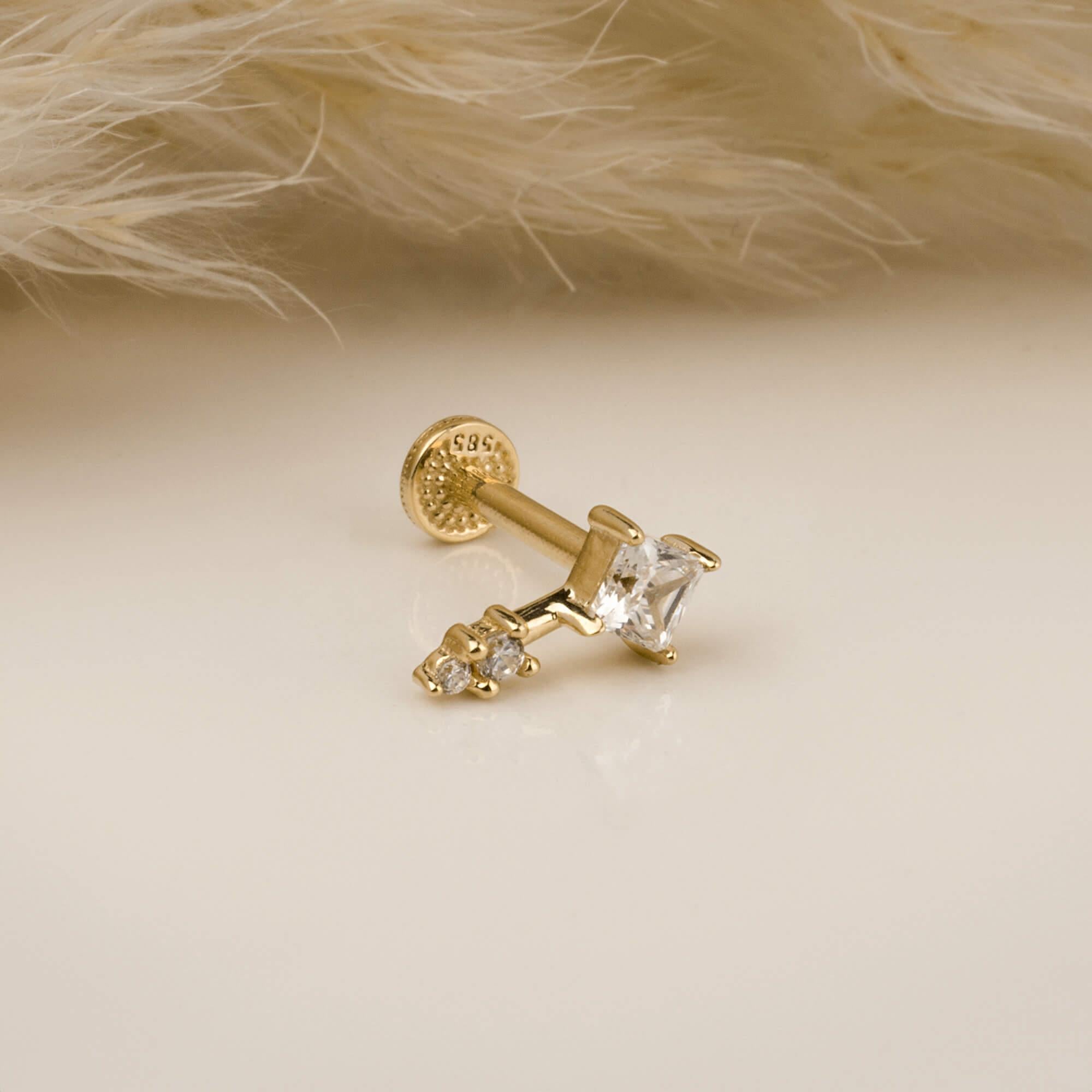 14 Ayar Altın Papillon Minimal Tragus Piercing - Dianora 