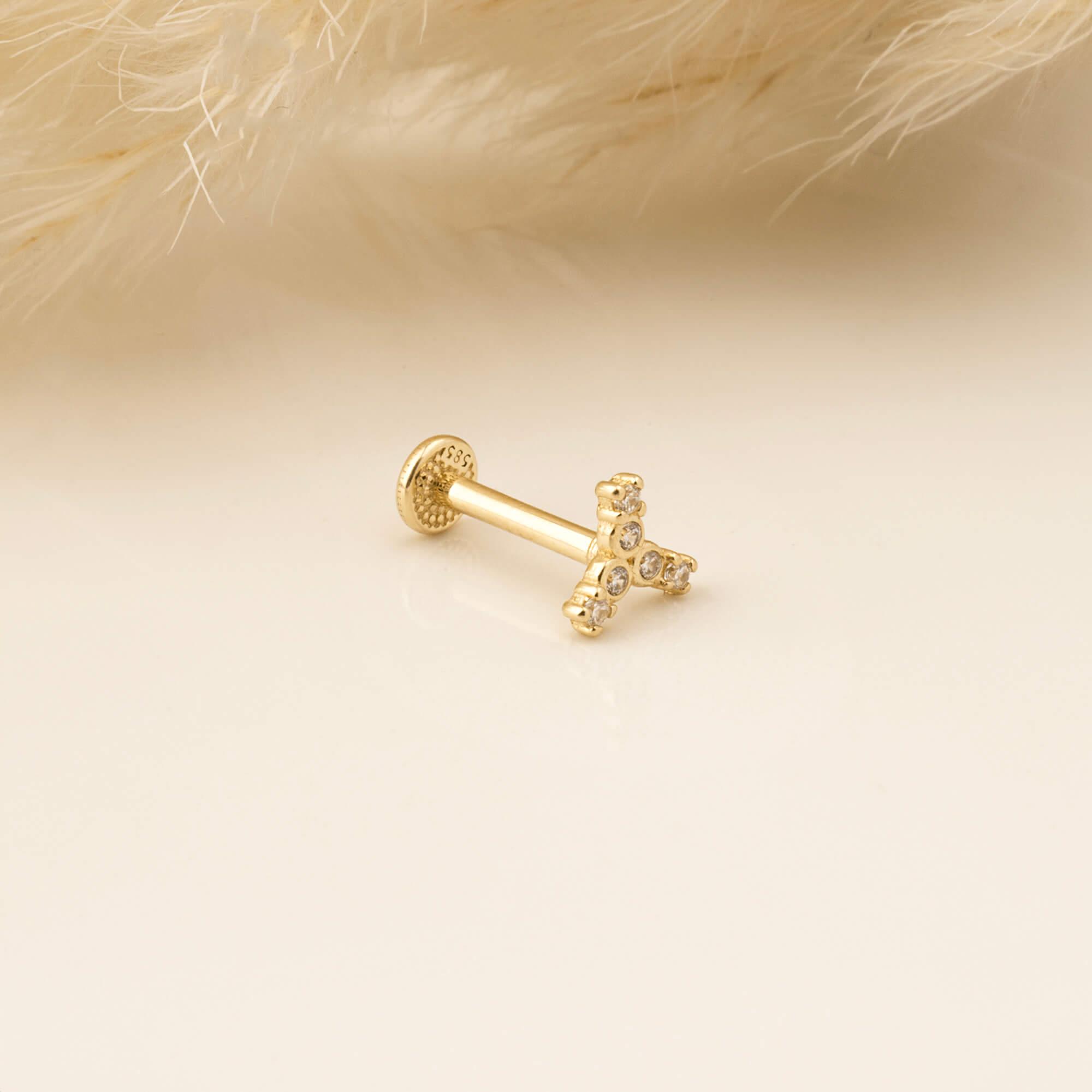 14 Ayar Altın Papillon Minimal Tragus Piercing - Dianora 
