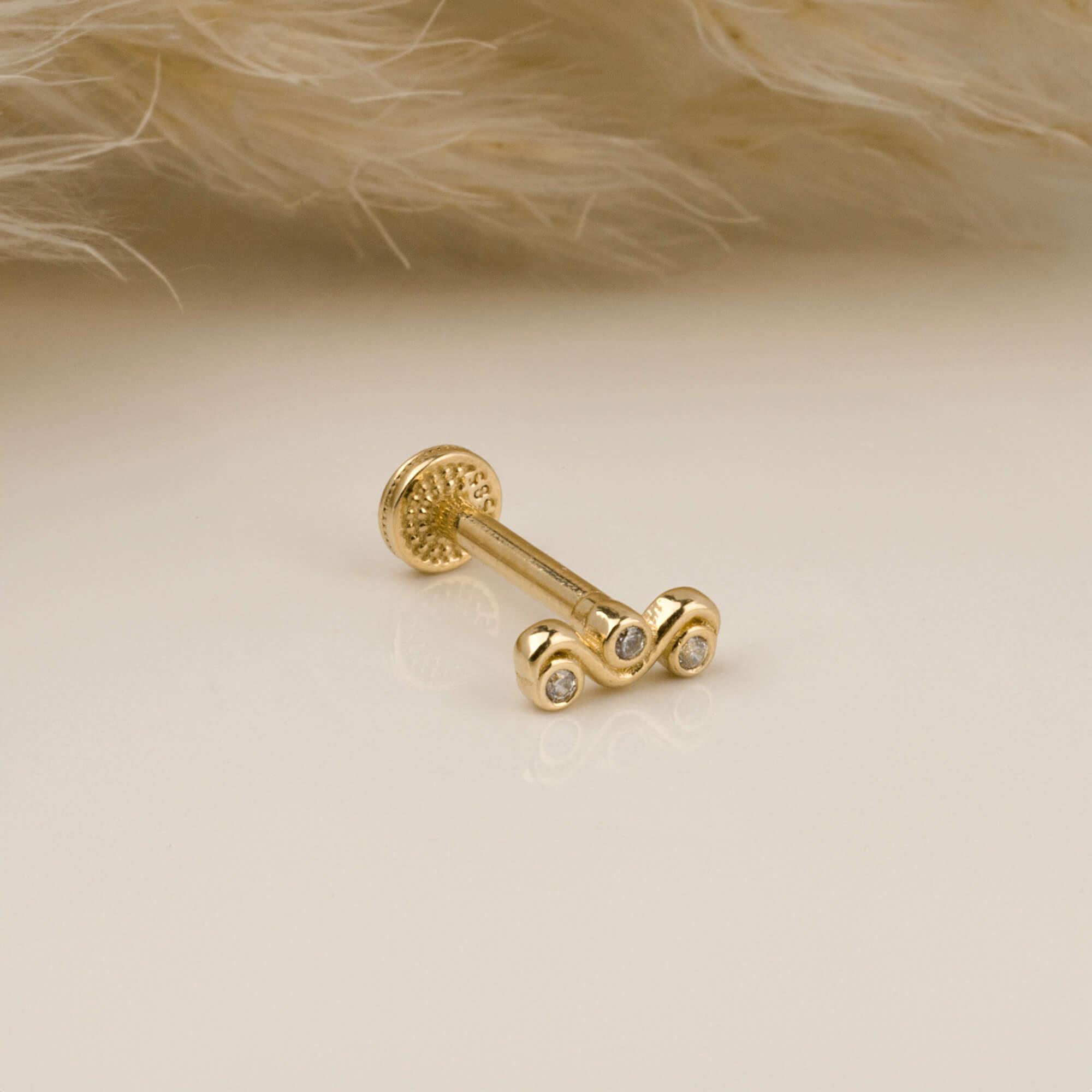 14 Ayar Altın Papillon Minimal Tragus Piercing - Dianora 