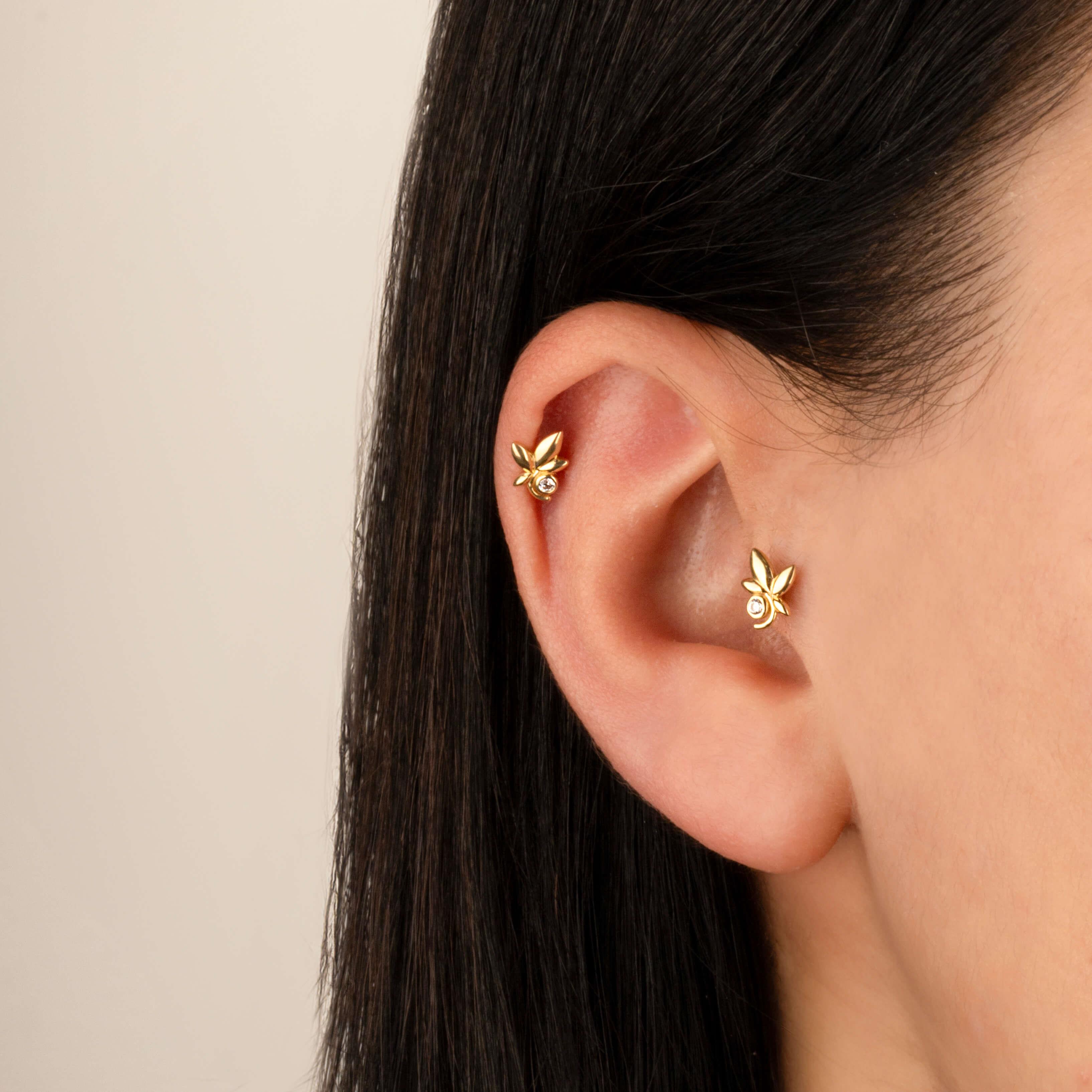 14 Ayar Altın Papillon Minimal Tragus Piercing - Dianora 
