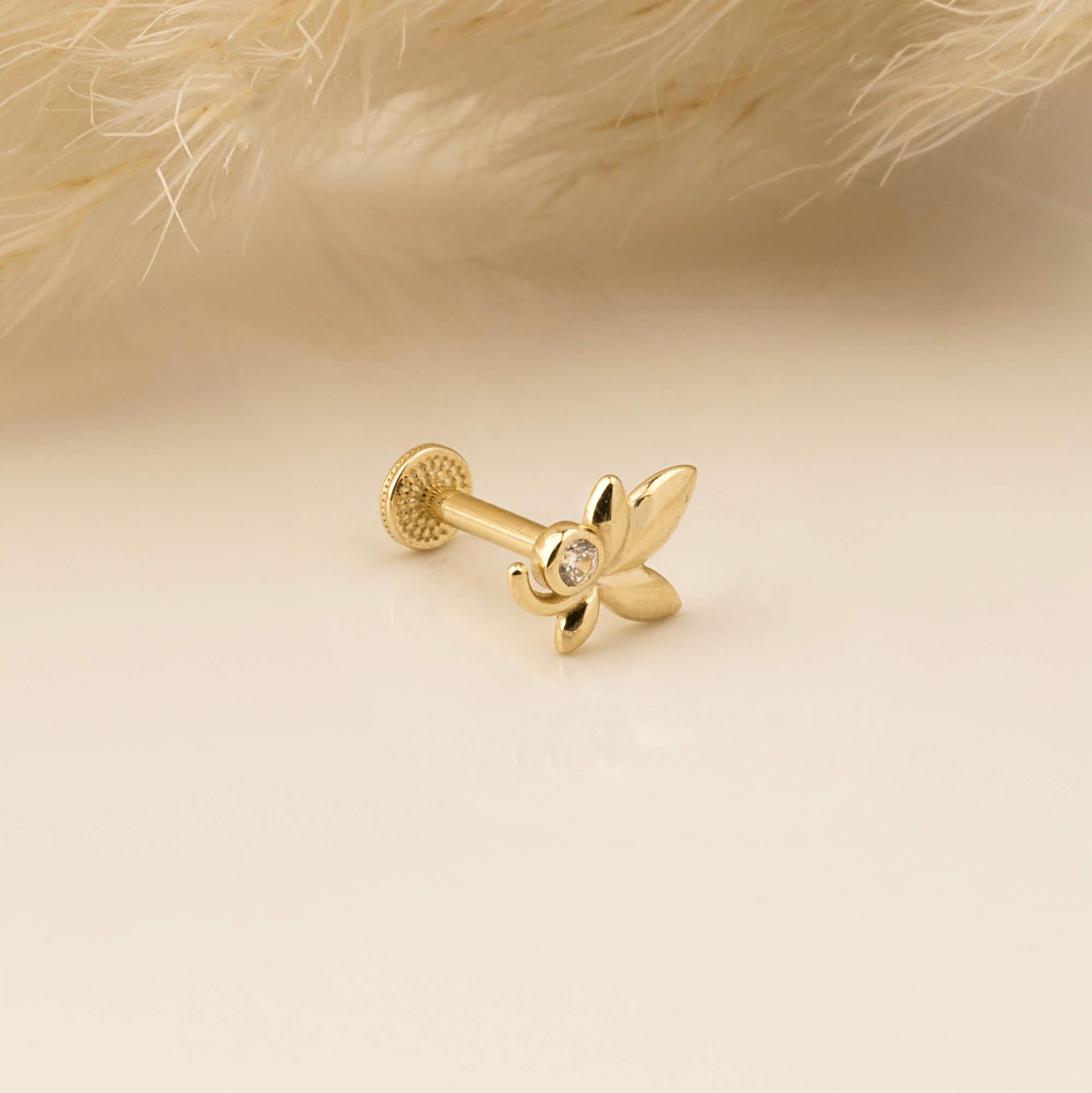 14 Ayar Altın Papillon Minimal Tragus Piercing - Dianora 