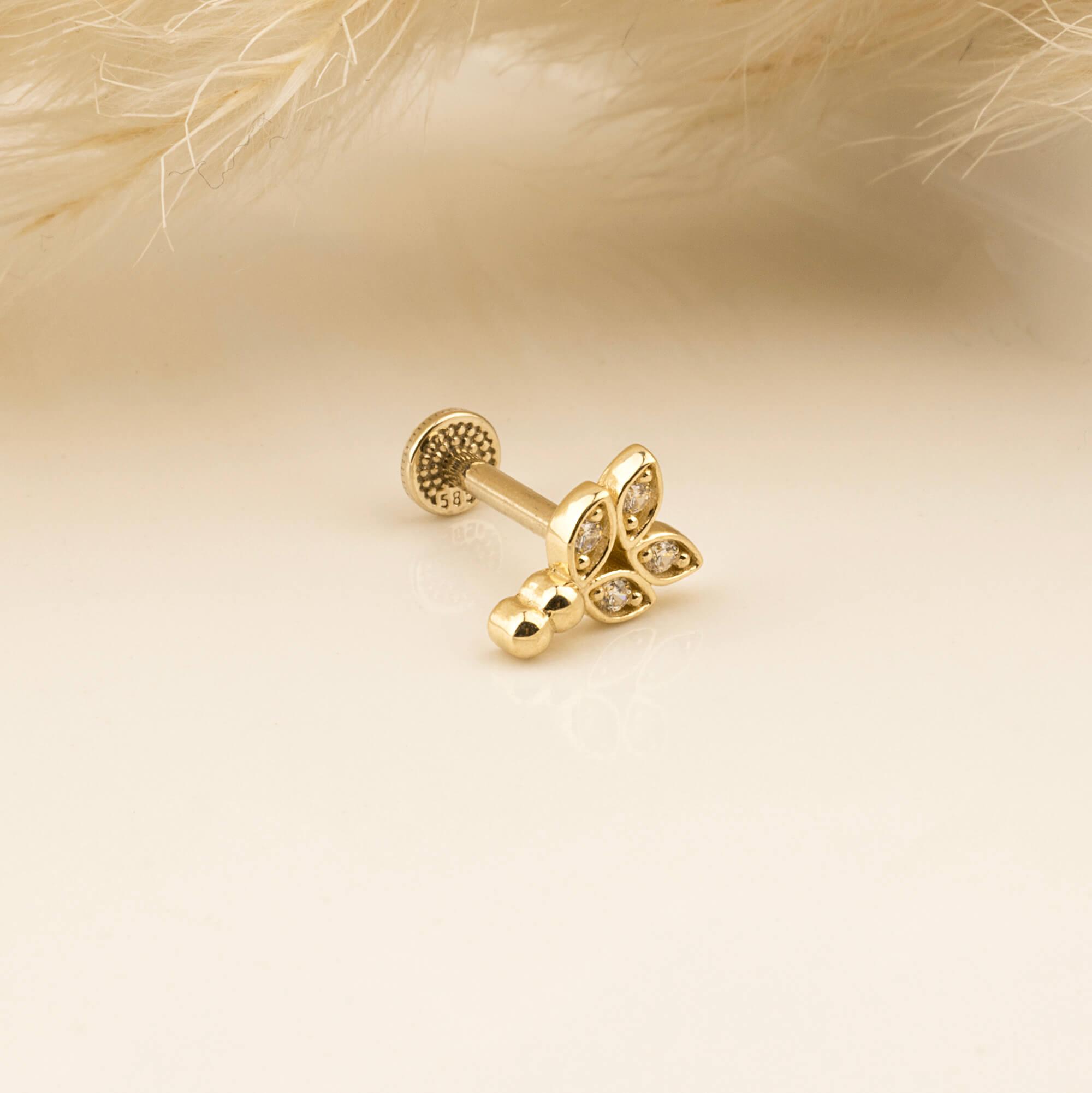 14 Ayar Altın Papillon Minimal Tragus Piercing - Dianora 