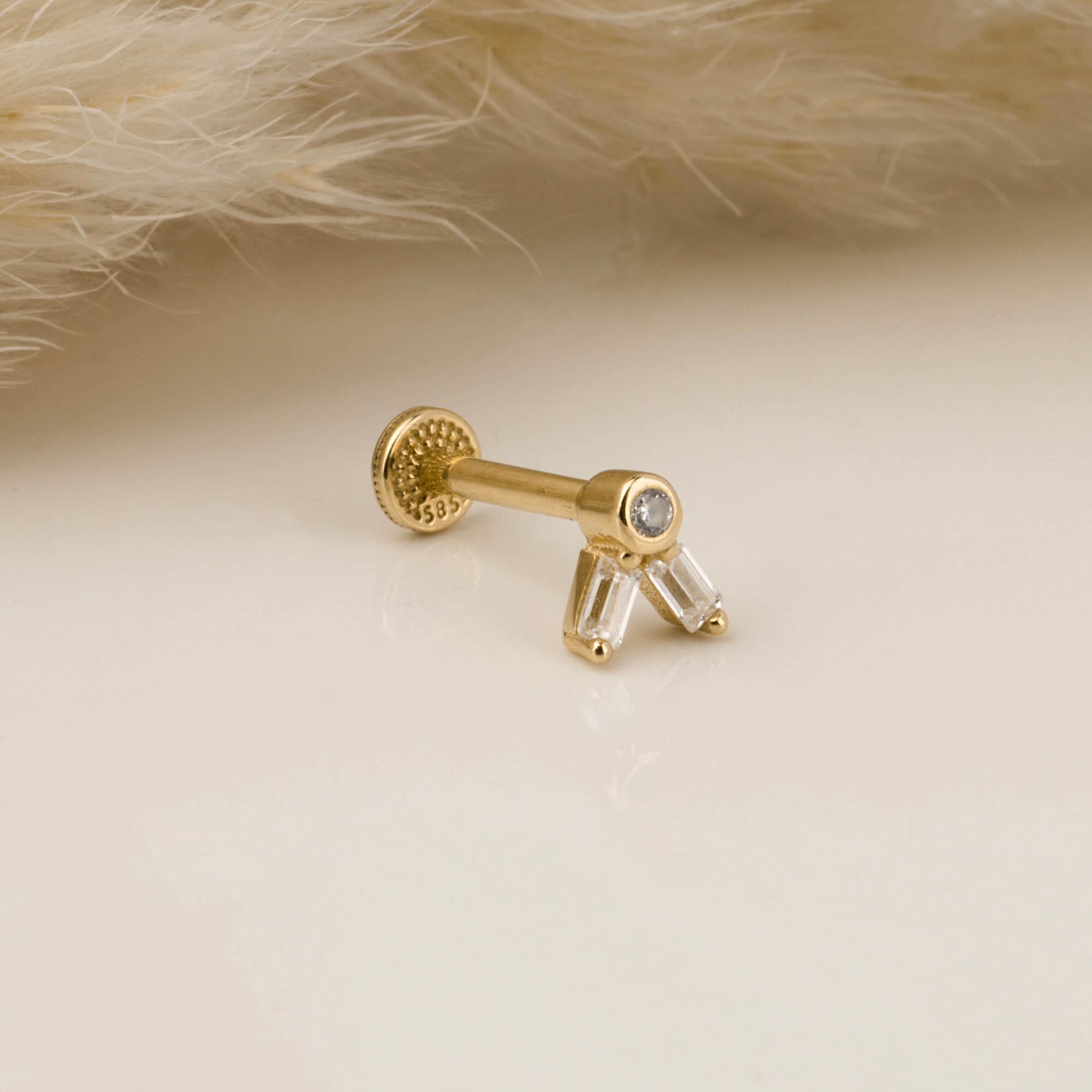 14 Ayar Altın Papillon Minimal Tragus Piercing - Dianora 