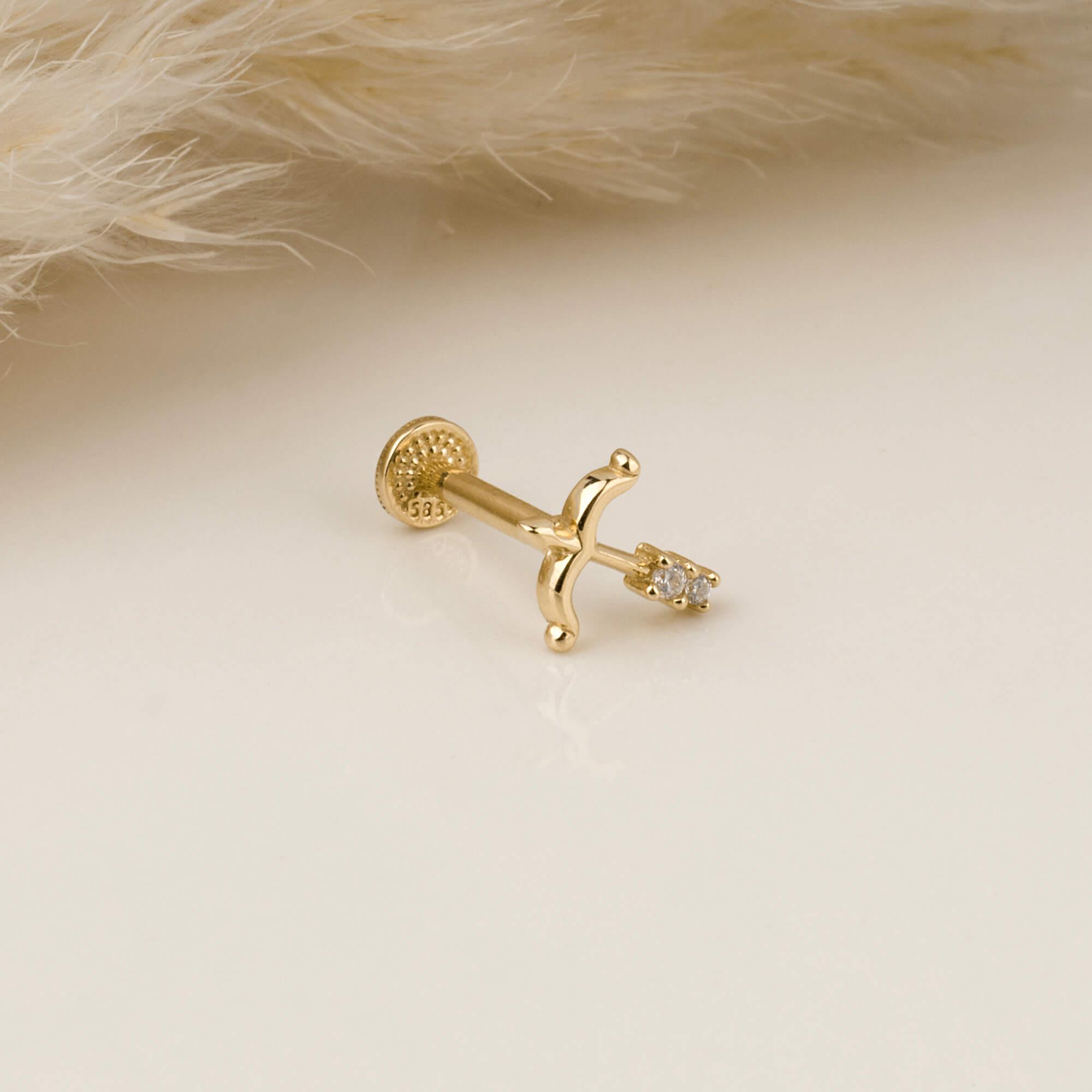 14 Ayar Altın Papillon Minimal Tragus Piercing - Dianora 