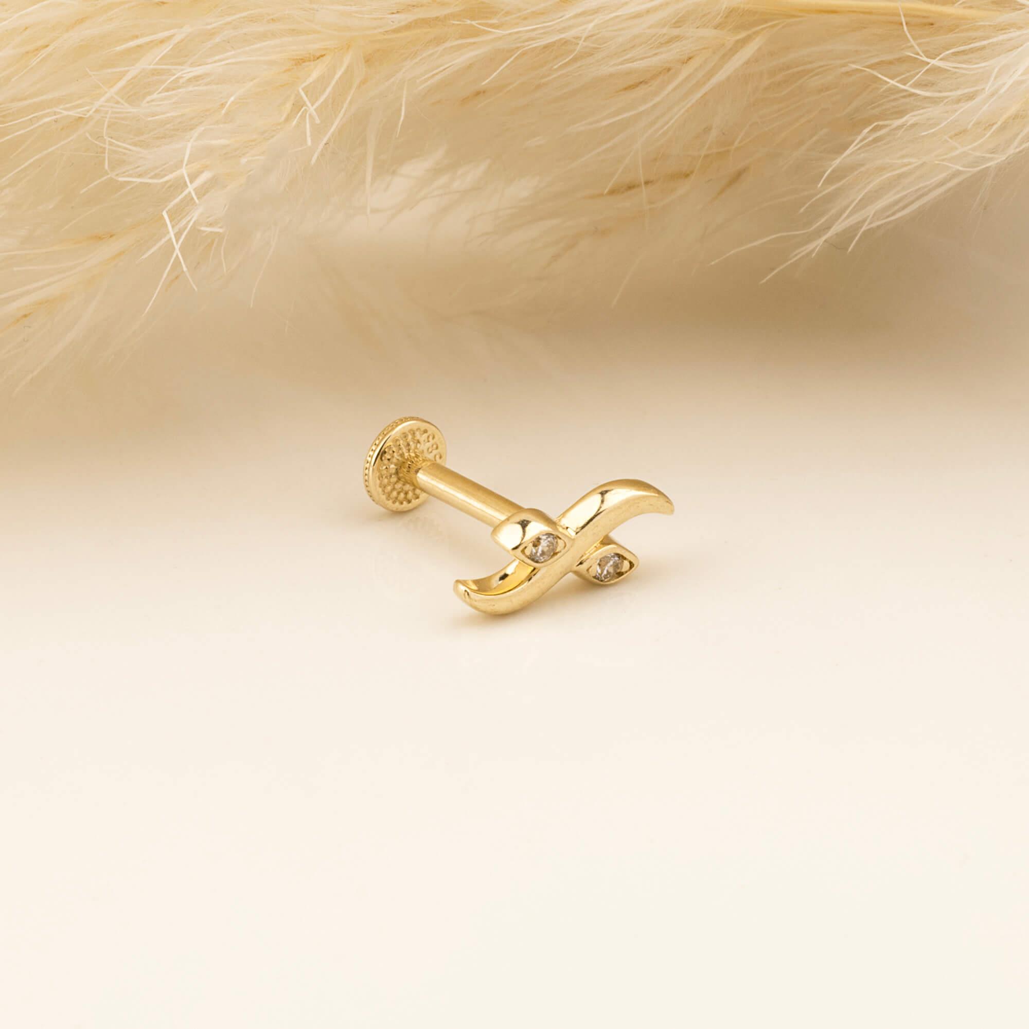 14 Ayar Altın Papillon Minimal Tragus Piercing - Dianora 