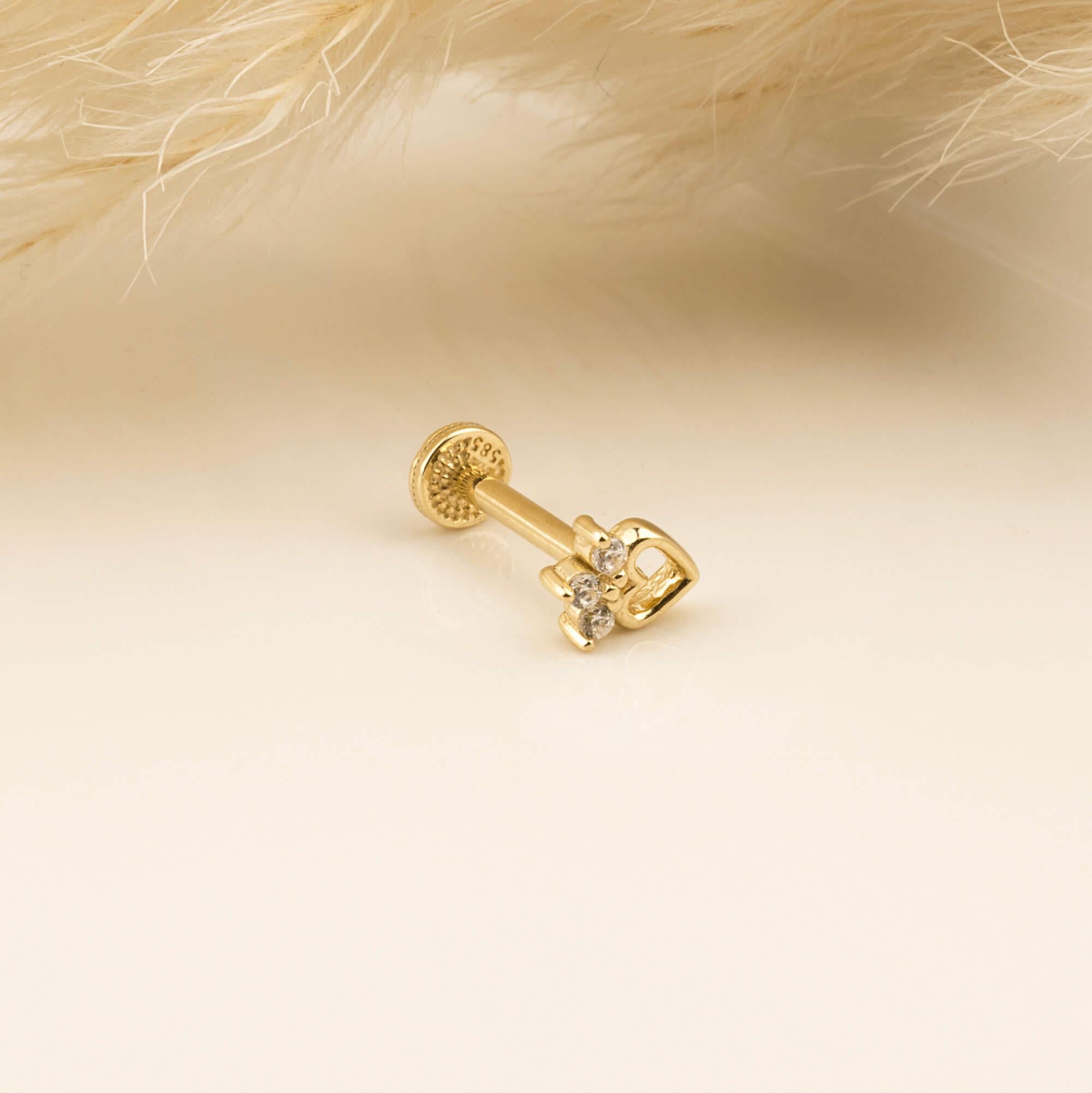 14 Ayar Altın Papillon Minimal Tragus Piercing - Dianora 