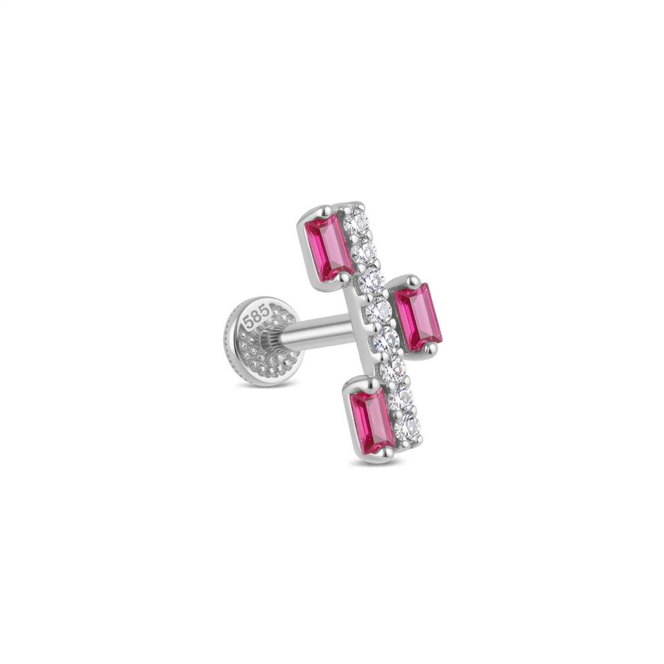 14 Ayar Altın Pembe Baget Taşlı Minimal Tragus Piercing - Dianora Piercing Jewelry
