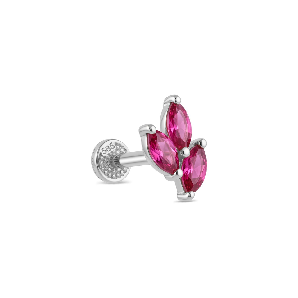 14 Ayar Altın Pembe Markis Taşlı Minimal Tragus Piercing - Dianora Piercing Jewelry