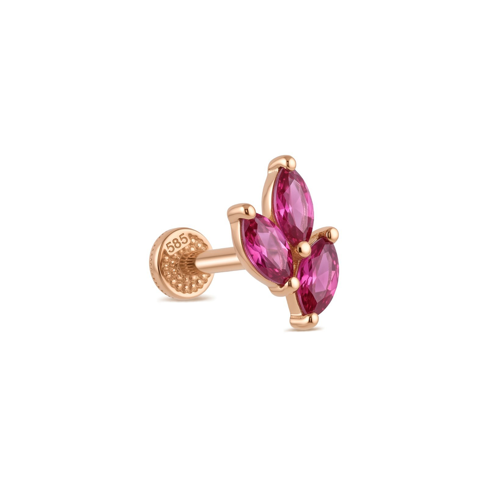 14 Ayar Altın Pembe Markis Taşlı Minimal Tragus Piercing - Dianora Piercing Jewelry
