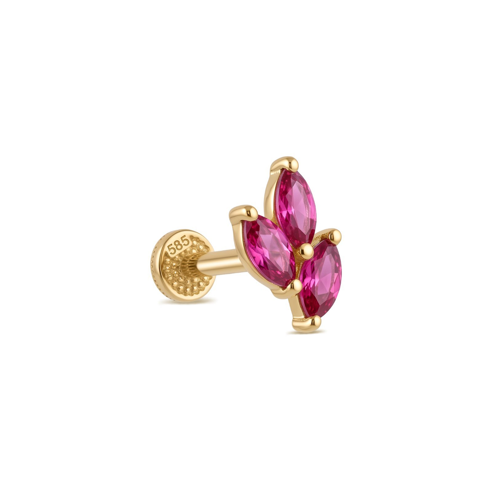 14 Ayar Altın Pembe Markis Taşlı Minimal Tragus Piercing - Dianora Piercing Jewelry