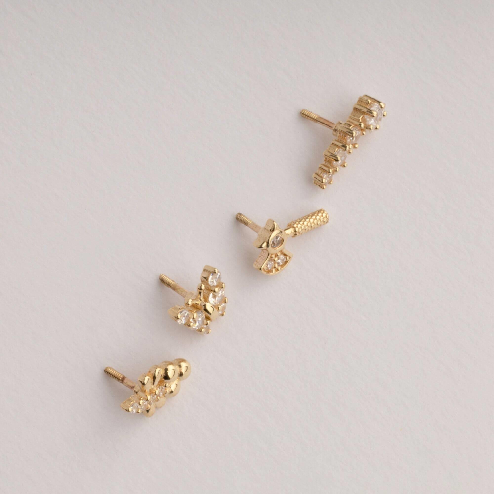 14 Ayar Altın Pembe Mineli Kalp Tragus Piercing - Dianora Piercing